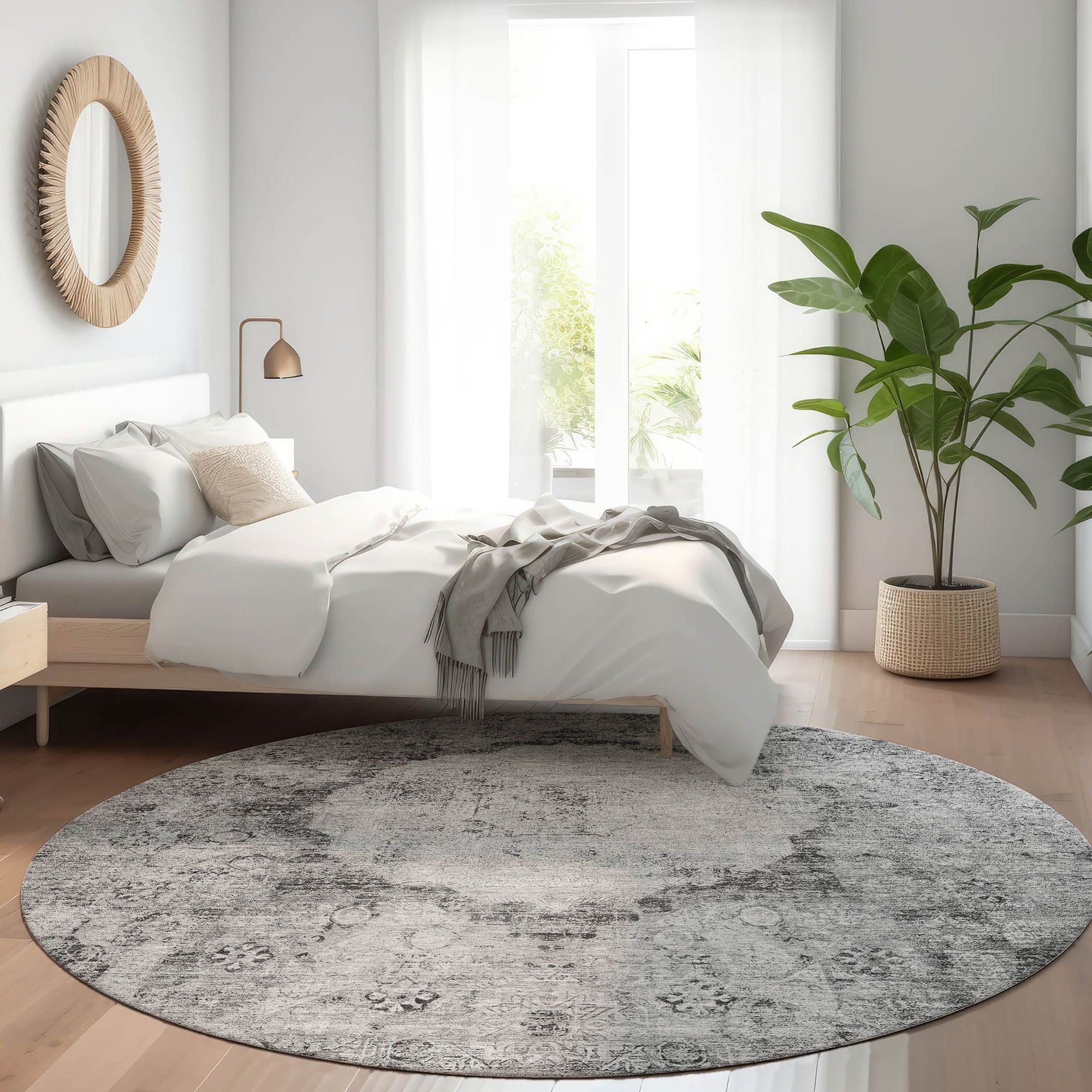 Machine Washable Gray Rug - Indoor / Outdoor - Kids / Pet Friendly Oriental Print Rug