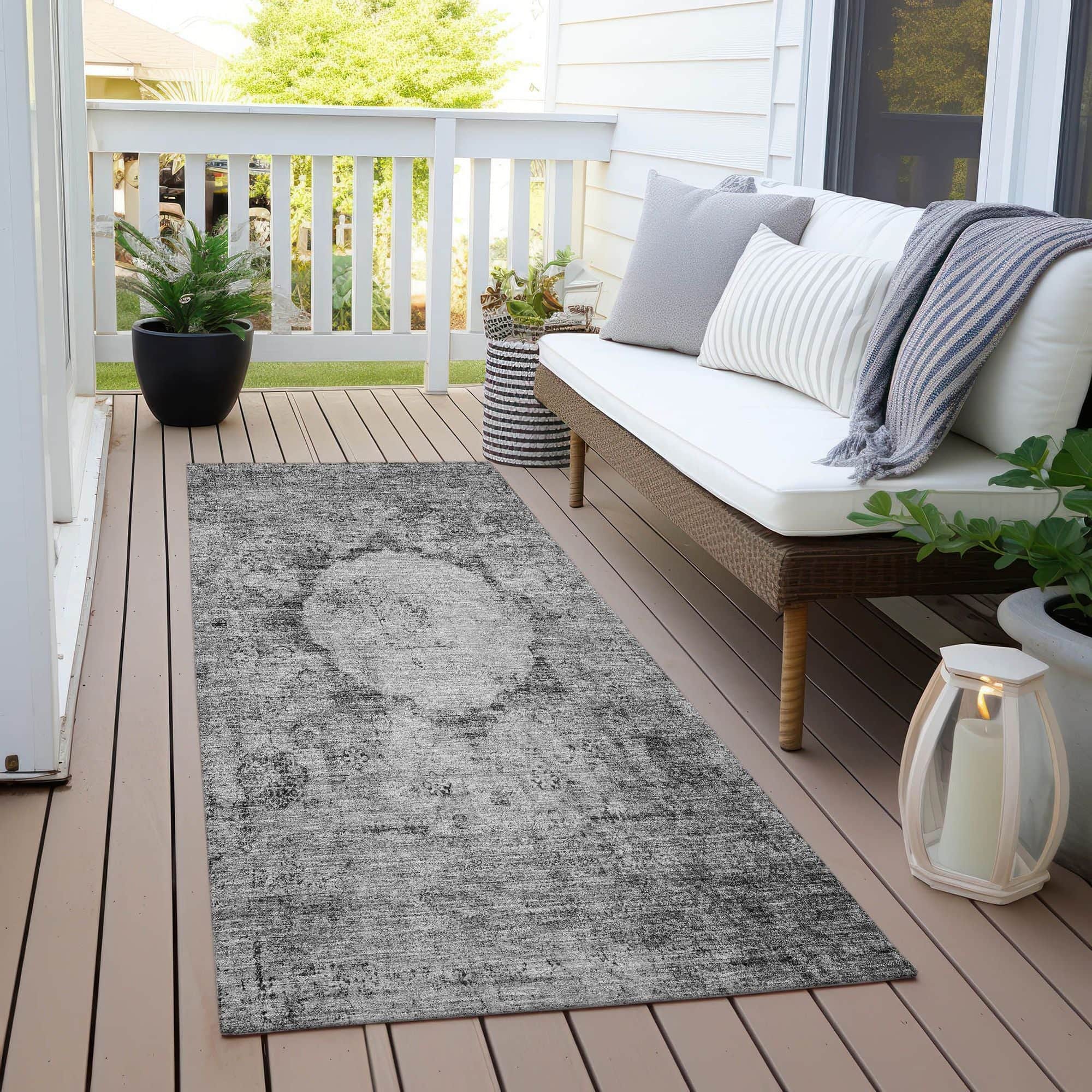 Machine Washable Gray Rug - Indoor / Outdoor - Kids / Pet Friendly Oriental Print Rug
