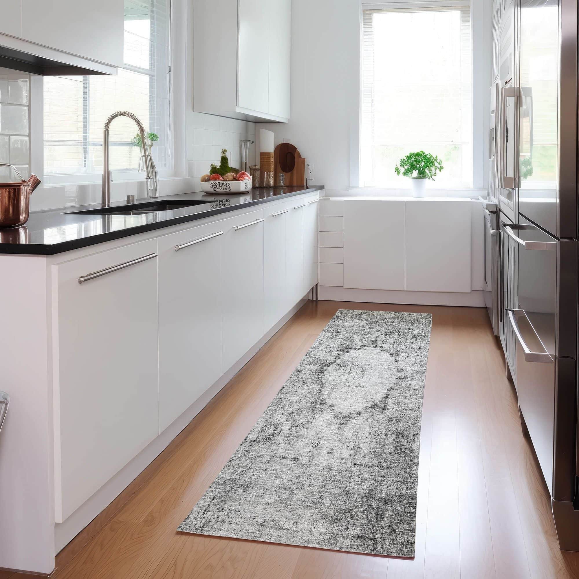 Machine Washable Gray Rug - Indoor / Outdoor - Kids / Pet Friendly Oriental Print Rug