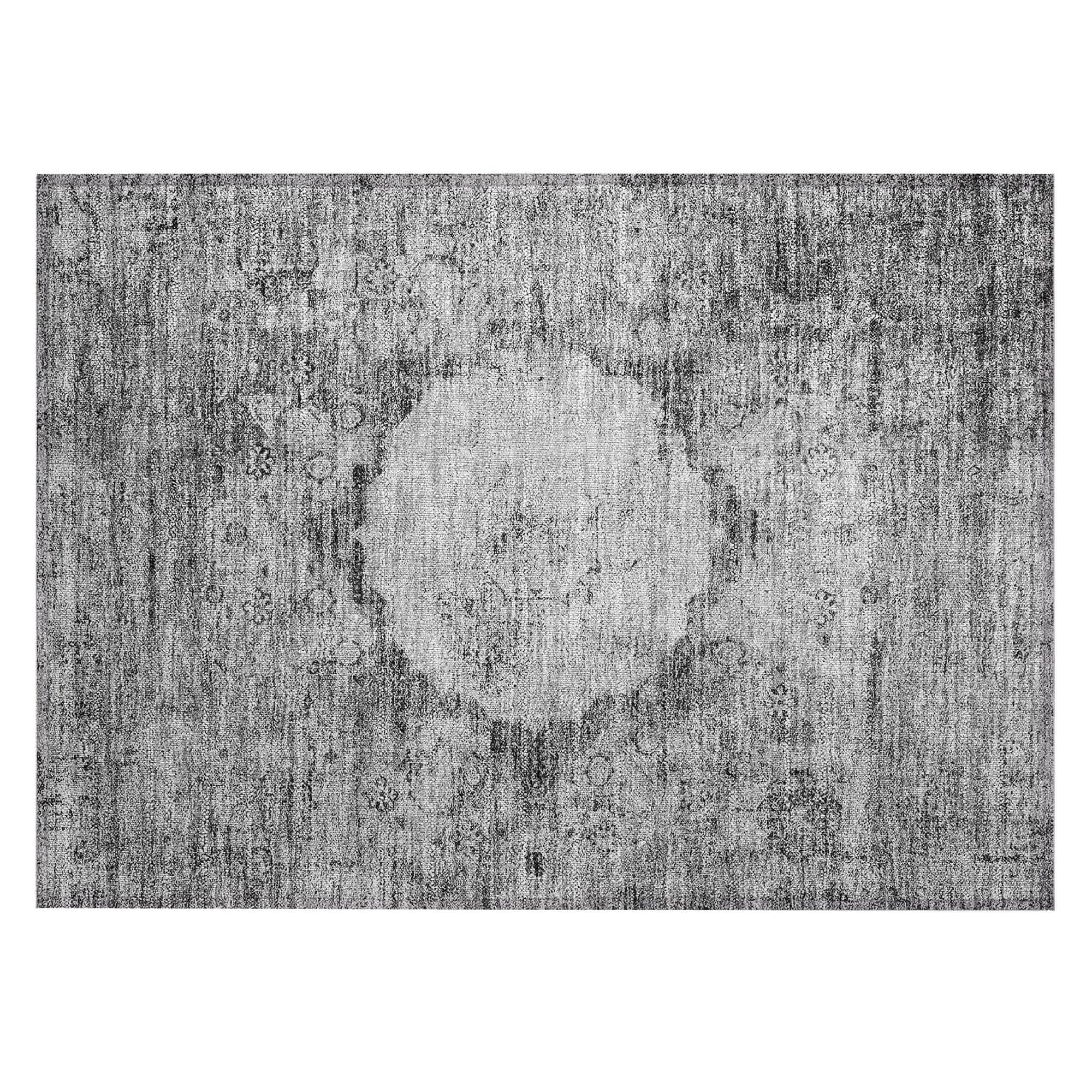 Machine Washable Gray Rug - Indoor / Outdoor - Kids / Pet Friendly Oriental Print Rug