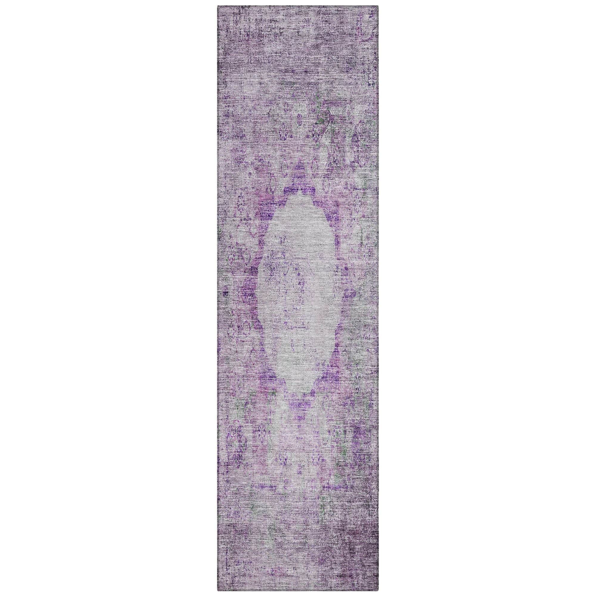 Machine Washable Purple Rug - Indoor / Outdoor - Kids / Pet Friendly Oriental Print Rug