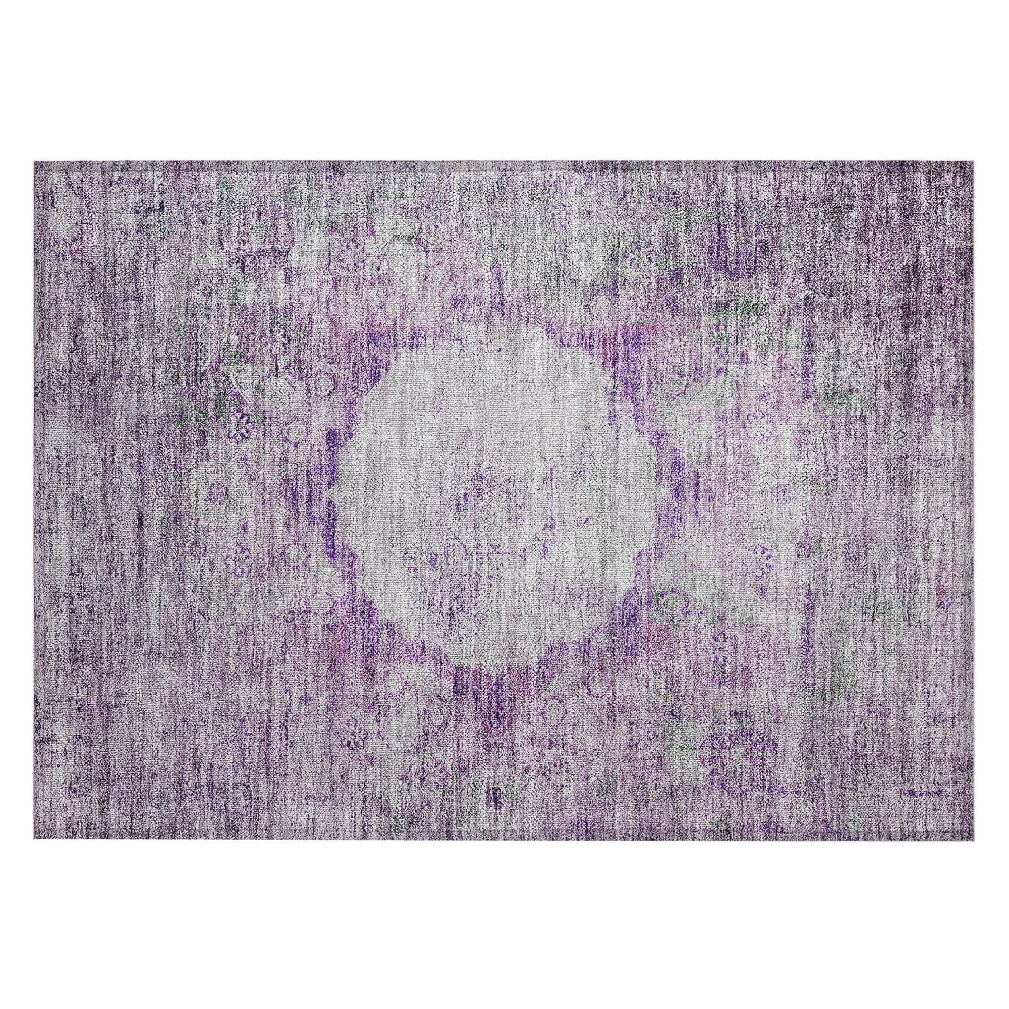 Machine Washable Purple Rug - Indoor / Outdoor - Kids / Pet Friendly Oriental Print Rug