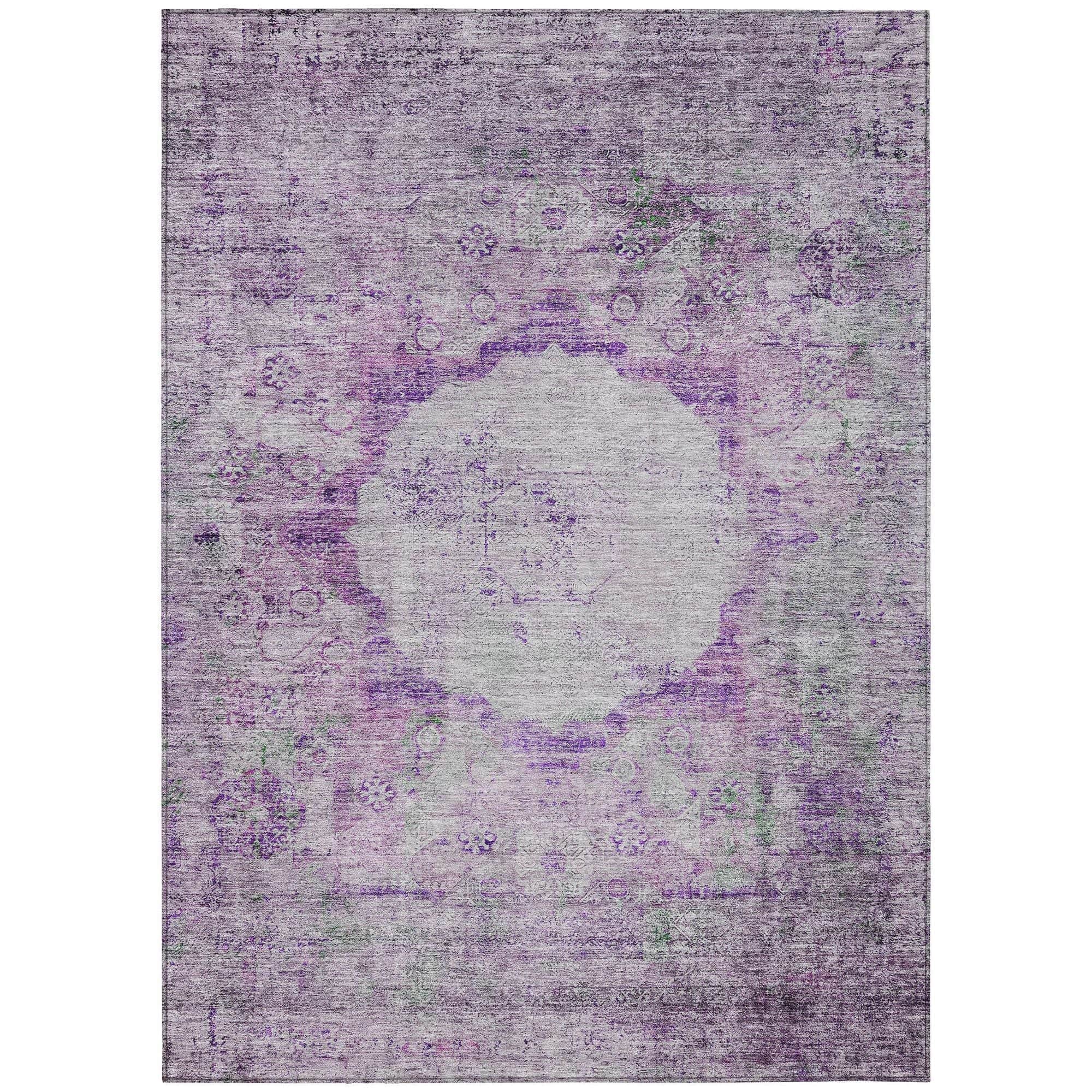 Machine Washable Purple Rug - Indoor / Outdoor - Kids / Pet Friendly Oriental Print Rug
