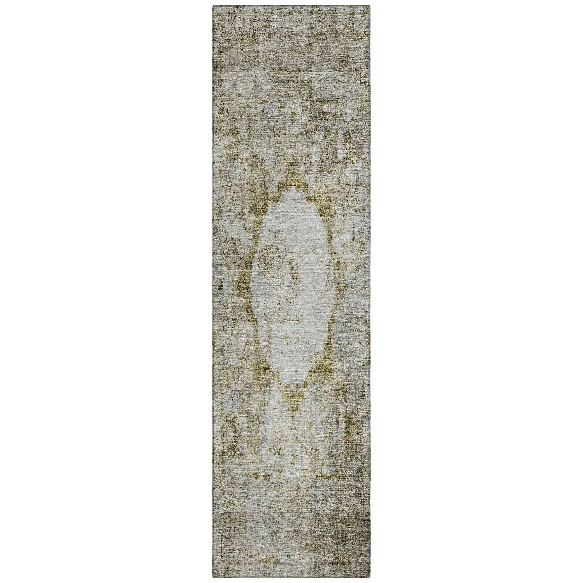Machine Washable Taupe Brown Rug - Indoor / Outdoor - Kids / Pet Friendly Oriental Print Rug