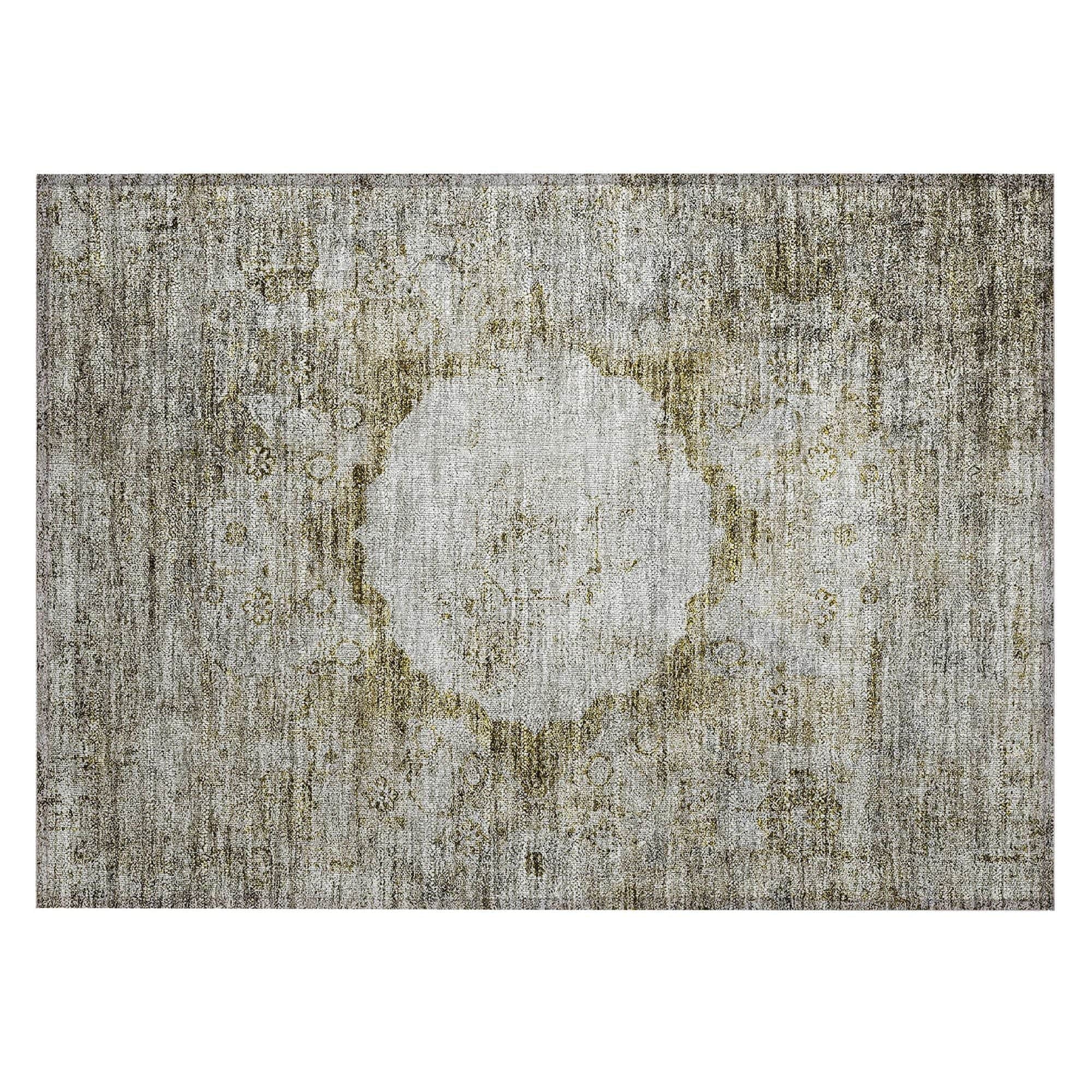 Machine Washable Taupe Brown Rug - Indoor / Outdoor - Kids / Pet Friendly Oriental Print Rug