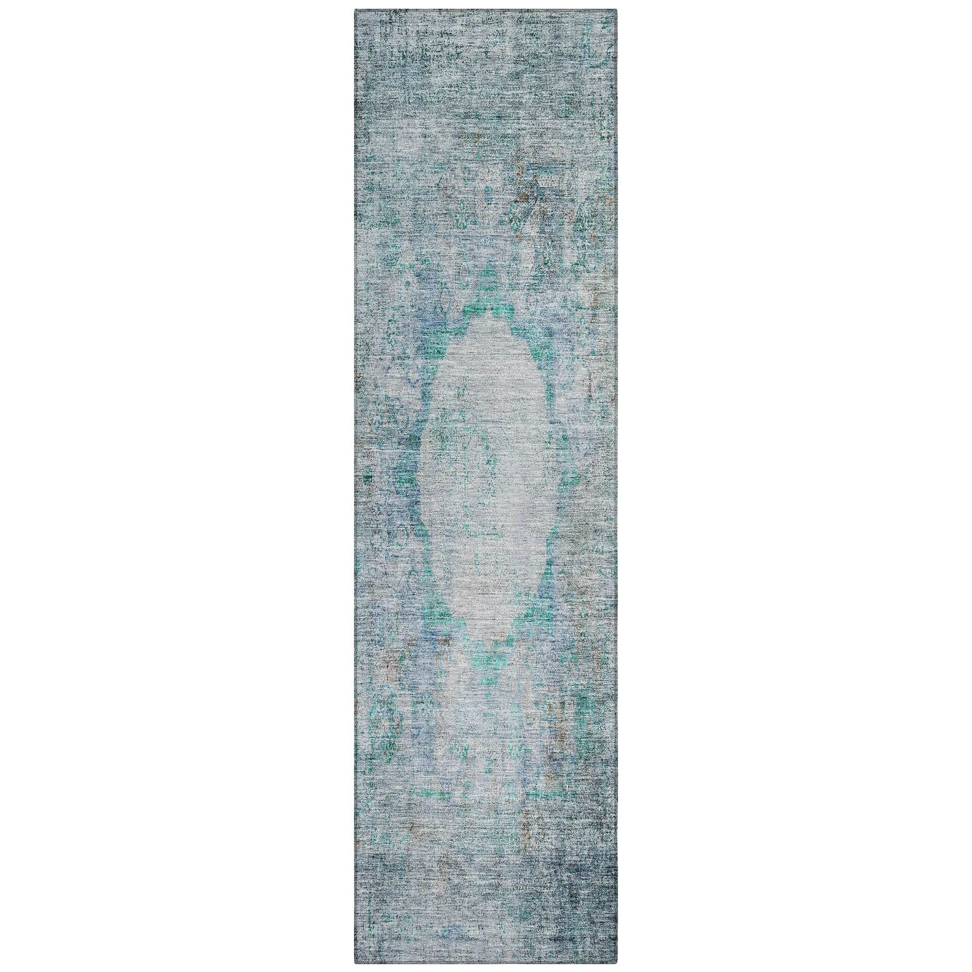 Machine Washable Teal Rug - Indoor / Outdoor - Kids / Pet Friendly Oriental Print Rug