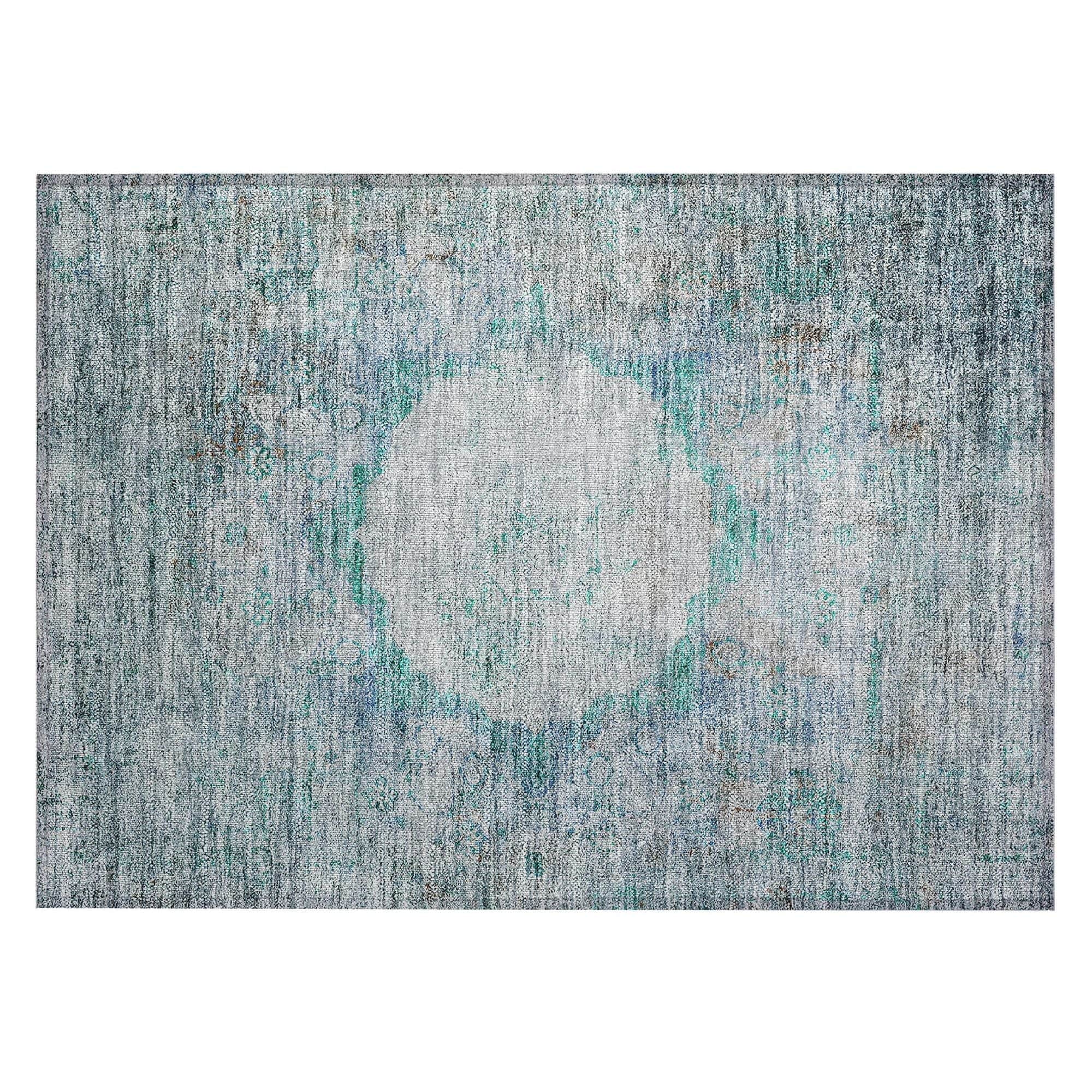 Machine Washable Teal Rug - Indoor / Outdoor - Kids / Pet Friendly Oriental Print Rug