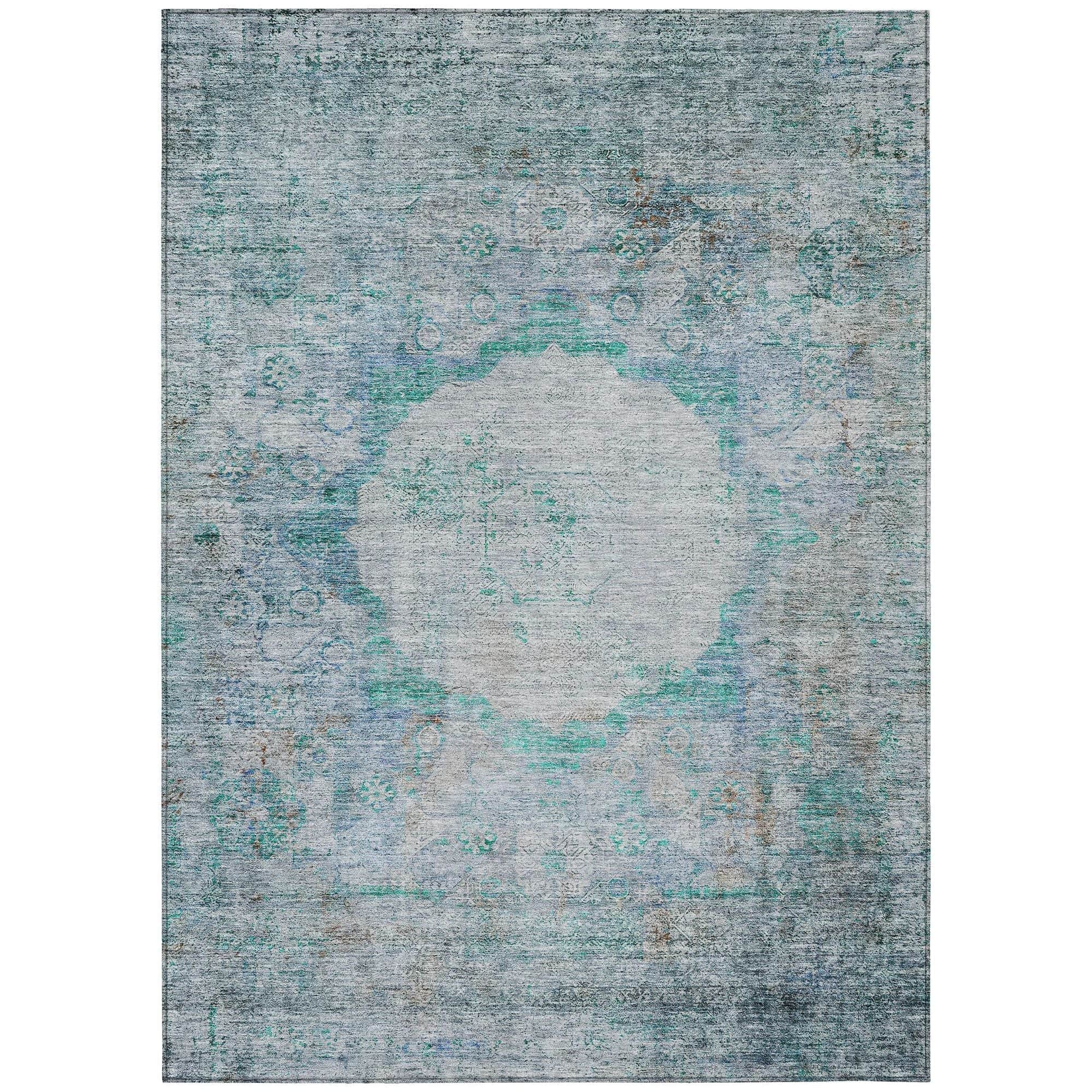 Machine Washable Teal Rug - Indoor / Outdoor - Kids / Pet Friendly Oriental Print Rug