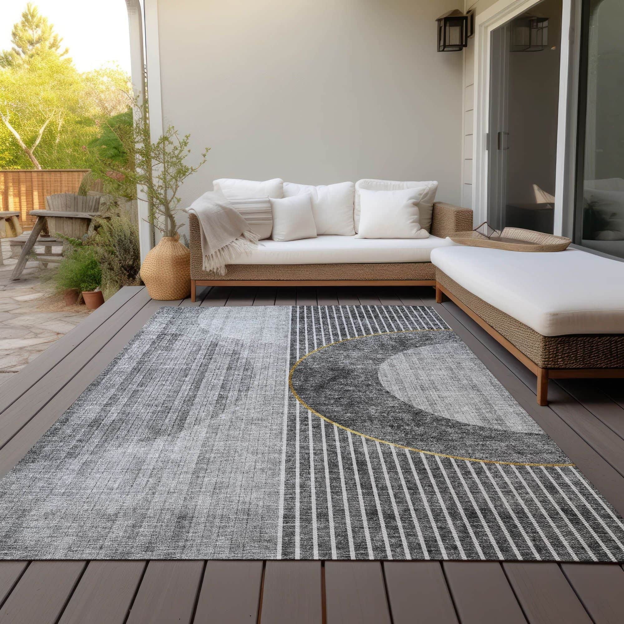 Machine Washable Charcoal Gray Rug - Indoor / Outdoor - Kids / Pet Friendly Modern Print Rug