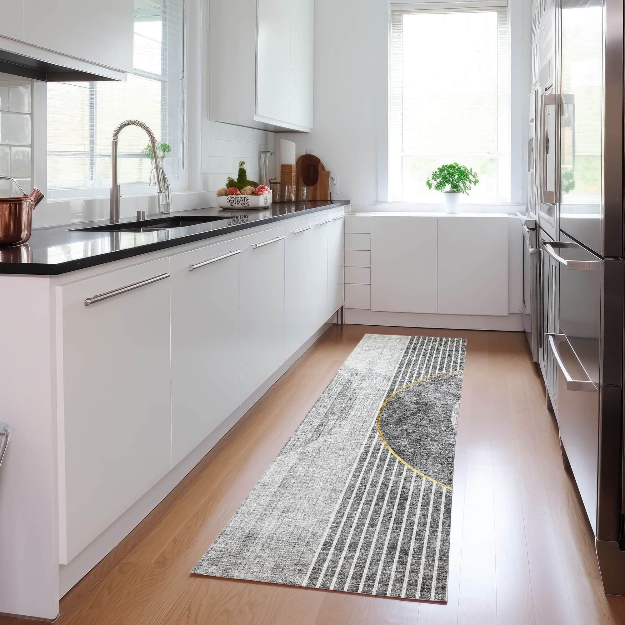 Machine Washable Charcoal Gray Rug - Indoor / Outdoor - Kids / Pet Friendly Modern Print Rug