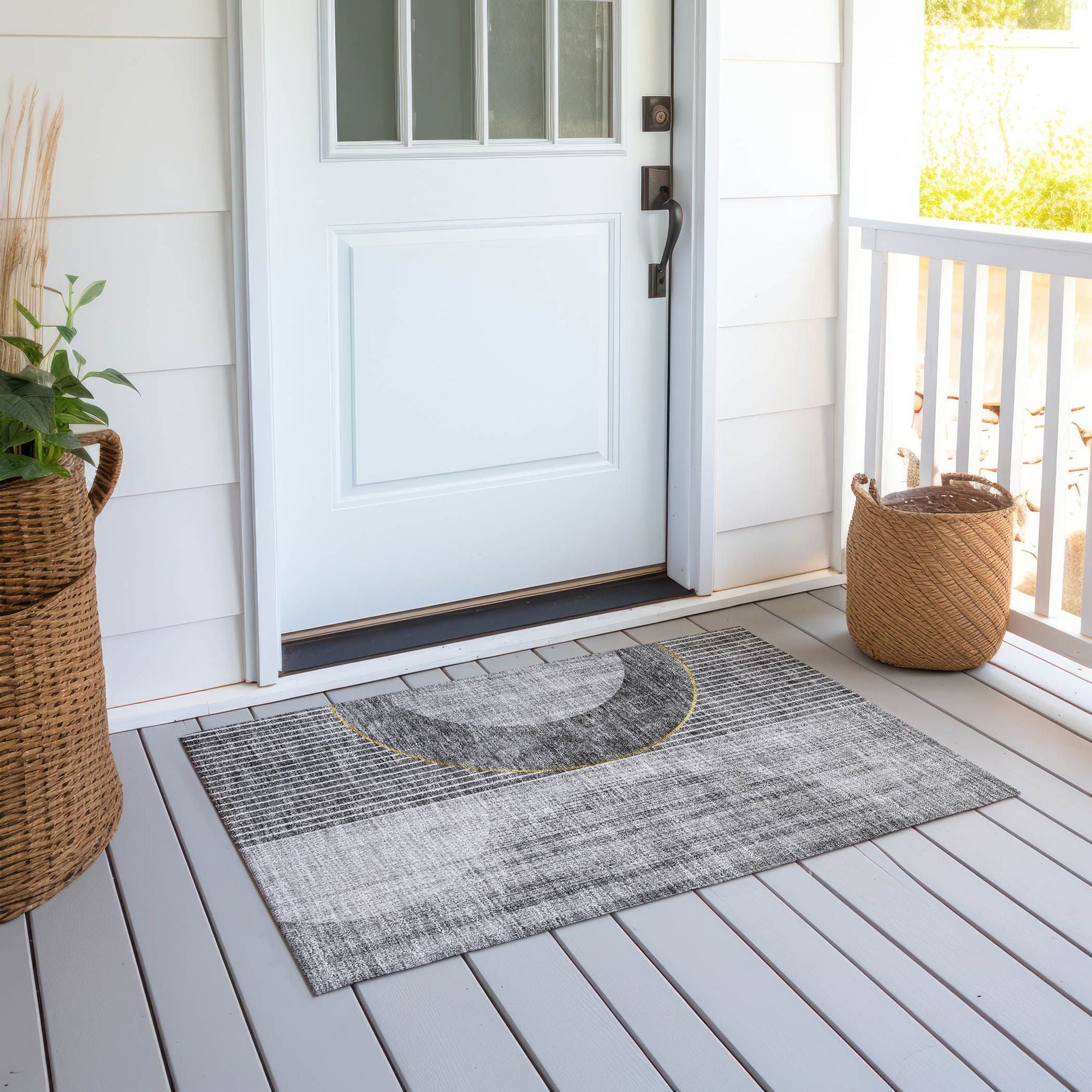Machine Washable Charcoal Gray Rug - Indoor / Outdoor - Kids / Pet Friendly Modern Print Rug