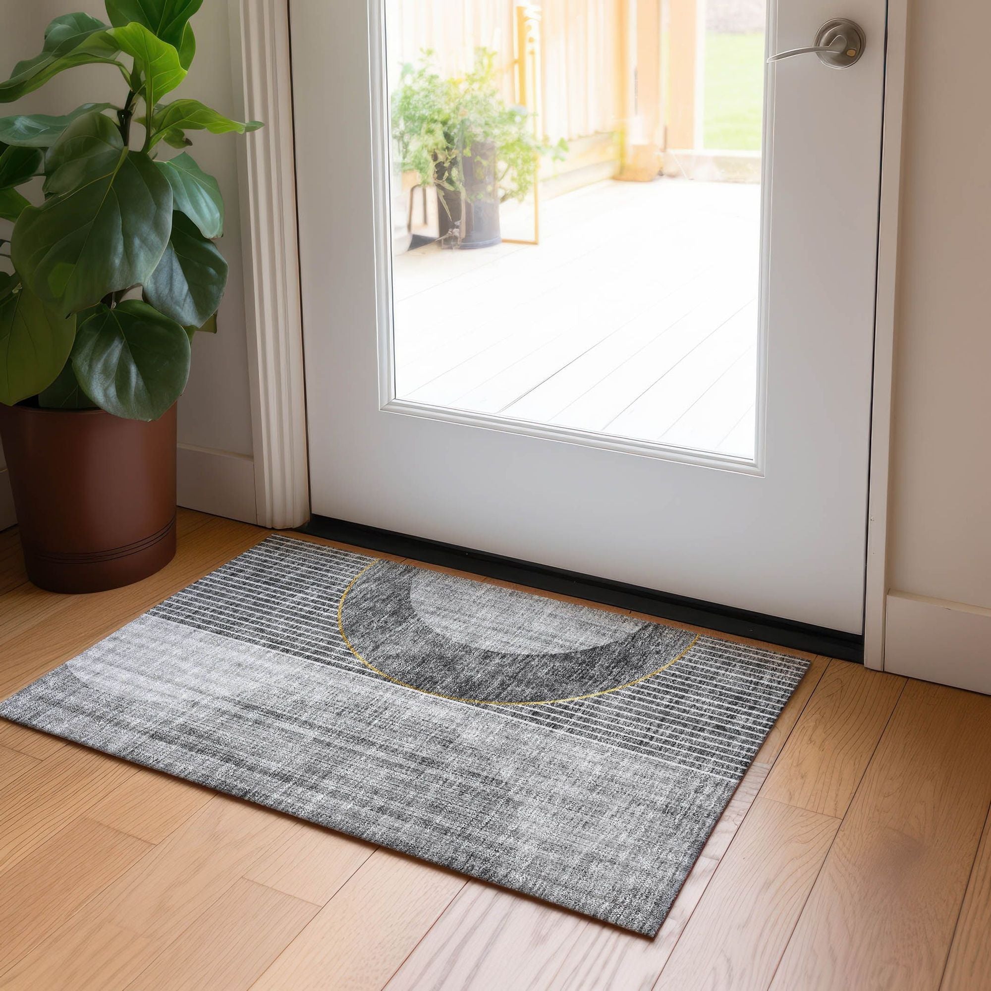 Machine Washable Charcoal Gray Rug - Indoor / Outdoor - Kids / Pet Friendly Modern Print Rug
