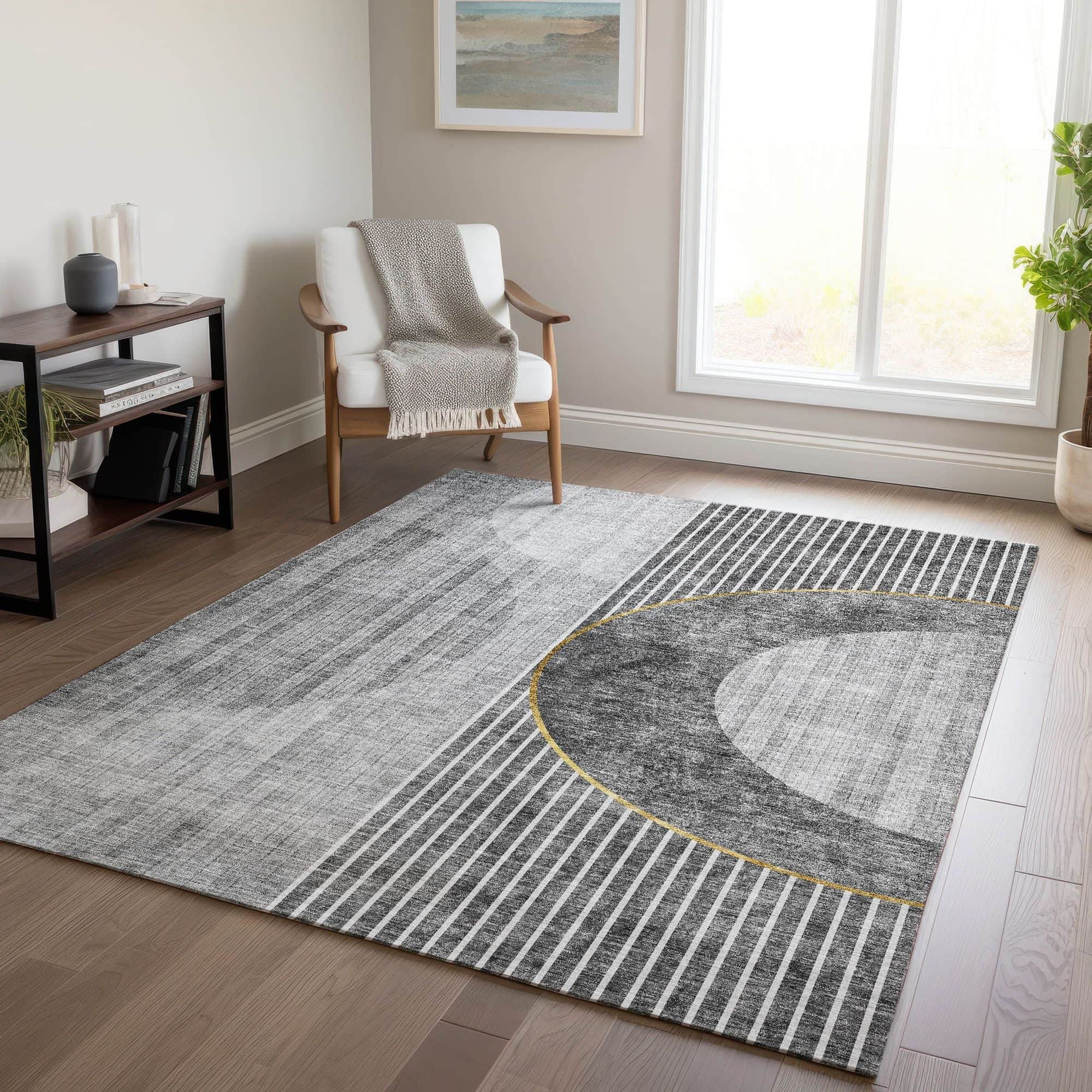 Machine Washable Charcoal Gray Rug - Indoor / Outdoor - Kids / Pet Friendly Modern Print Rug