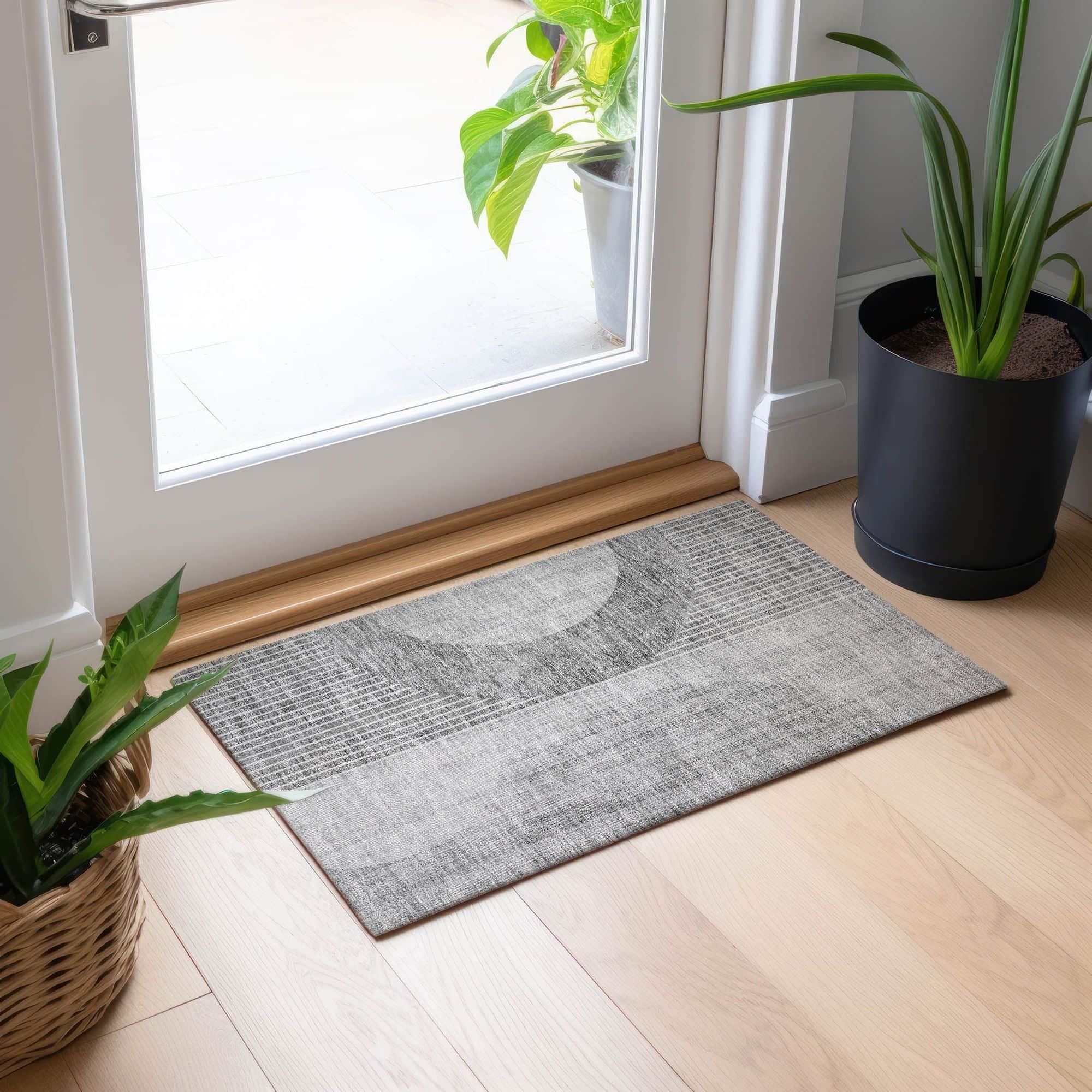 Machine Washable Gray Rug - Indoor / Outdoor - Kids / Pet Friendly Modern Print Rug