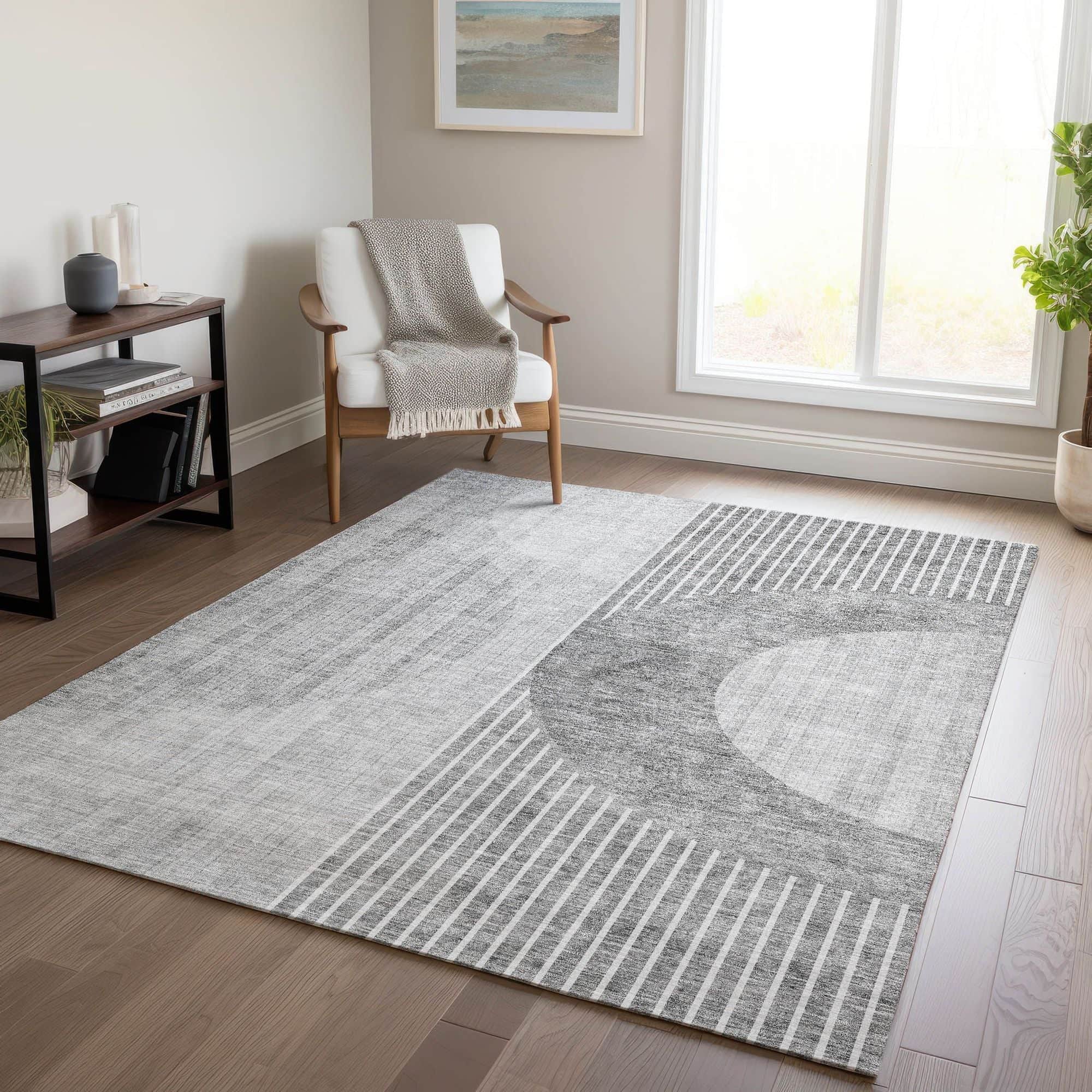 Machine Washable Gray Rug - Indoor / Outdoor - Kids / Pet Friendly Modern Print Rug