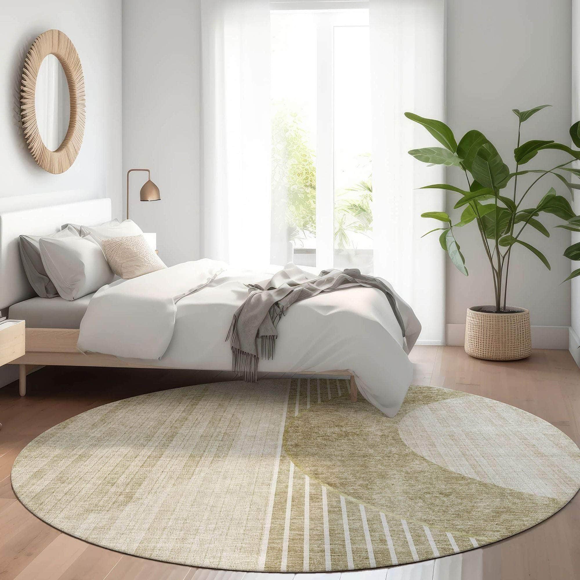 Machine Washable Taupe Brown Rug - Indoor / Outdoor - Kids / Pet Friendly Modern Print Rug