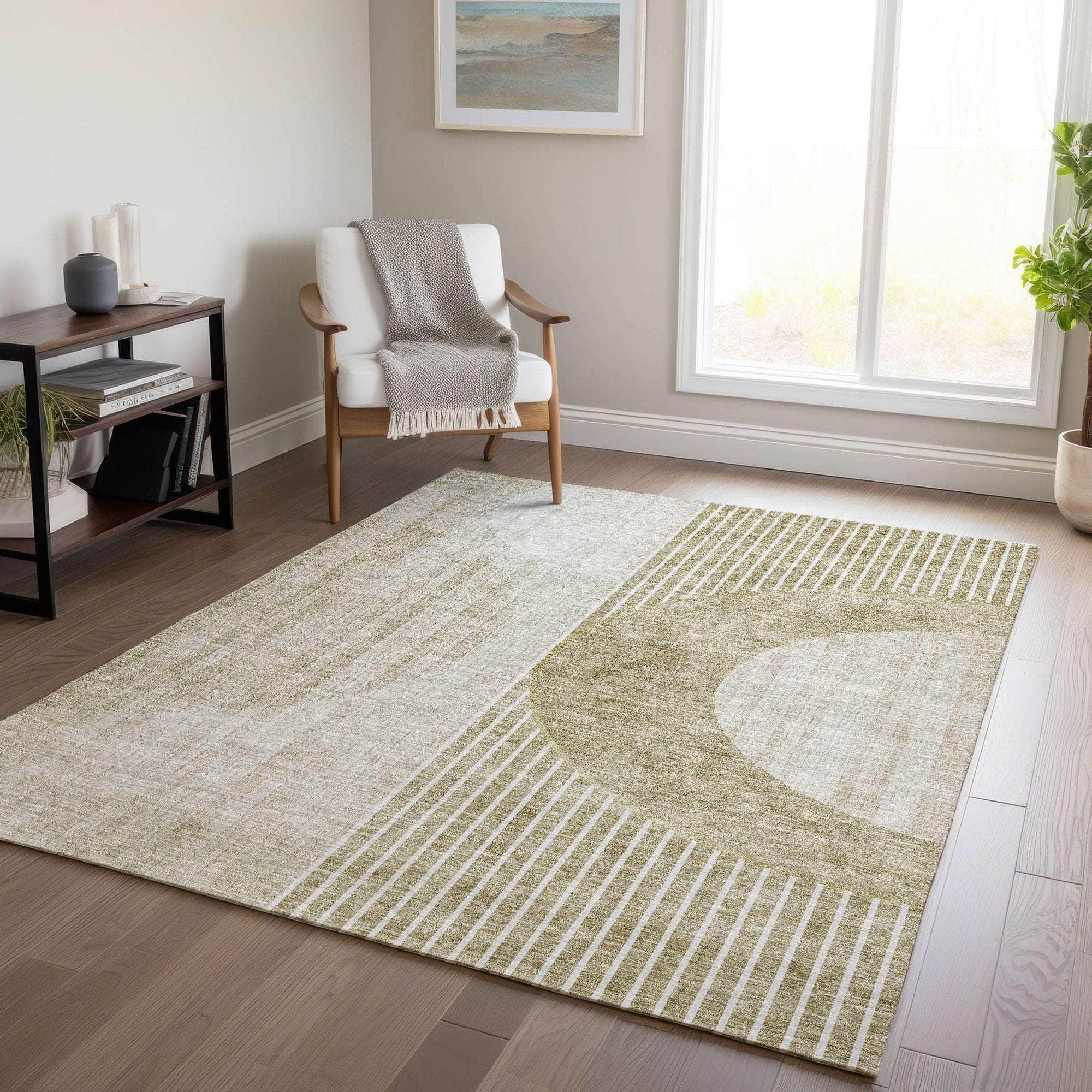 Machine Washable Taupe Brown Rug - Indoor / Outdoor - Kids / Pet Friendly Modern Print Rug