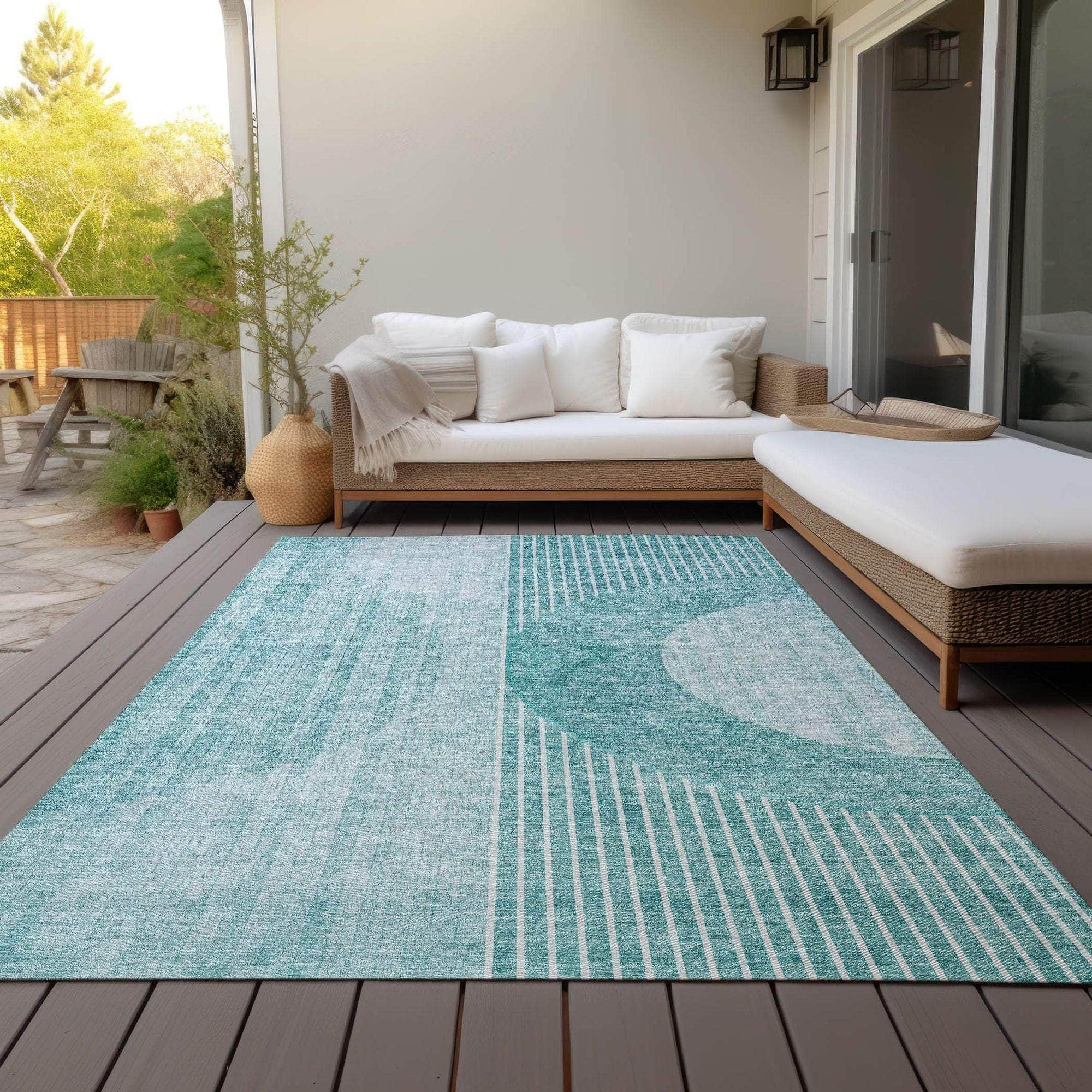 Machine Washable Teal Rug - Indoor / Outdoor - Kids / Pet Friendly Modern Print Rug