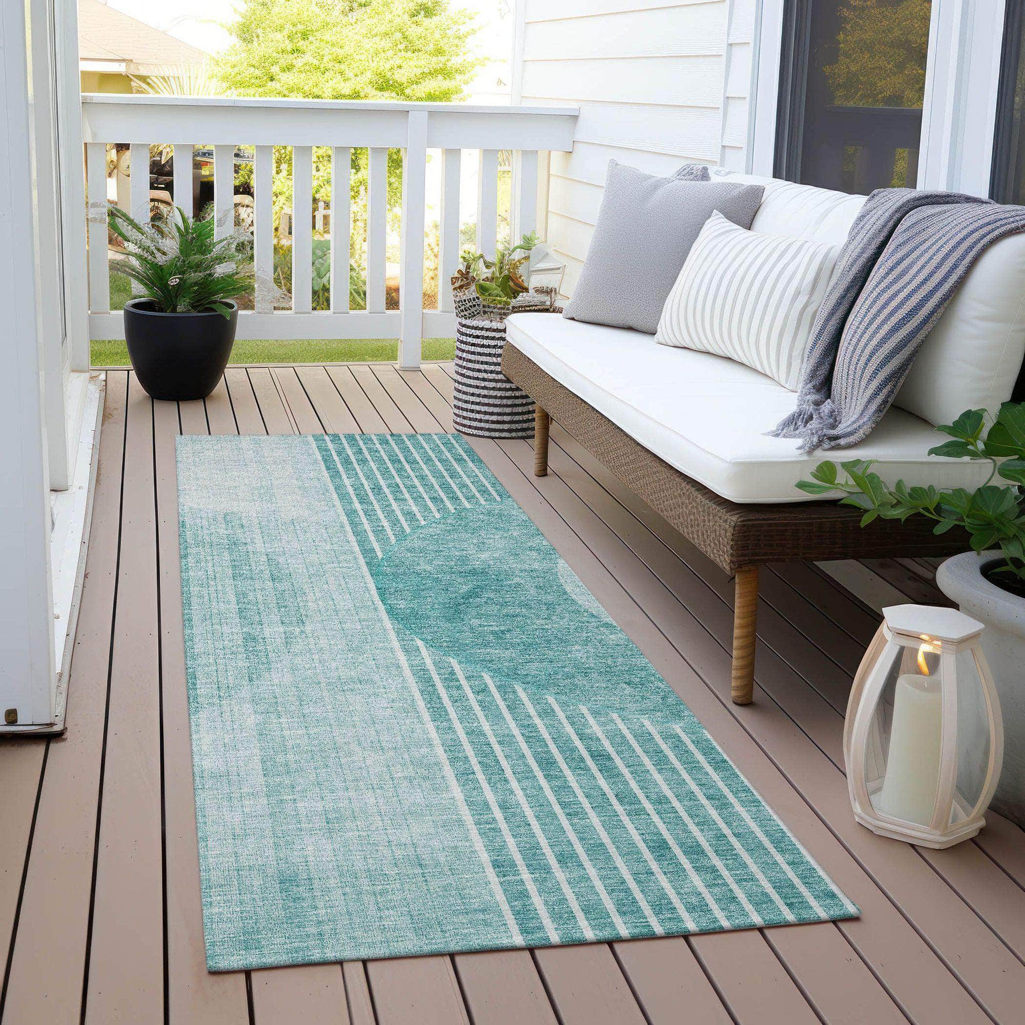 Machine Washable Teal Rug - Indoor / Outdoor - Kids / Pet Friendly Modern Print Rug