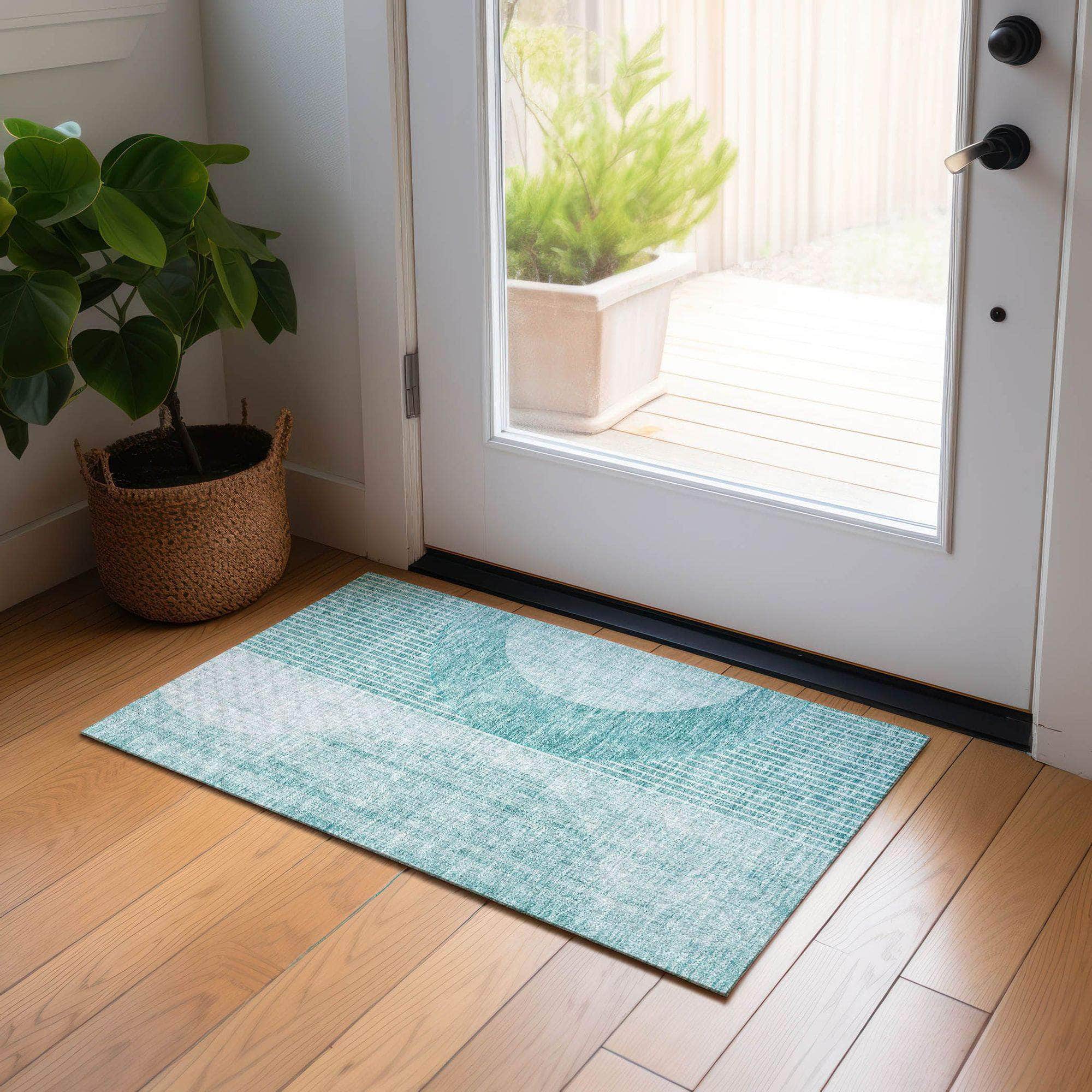 Machine Washable Teal Rug - Indoor / Outdoor - Kids / Pet Friendly Modern Print Rug