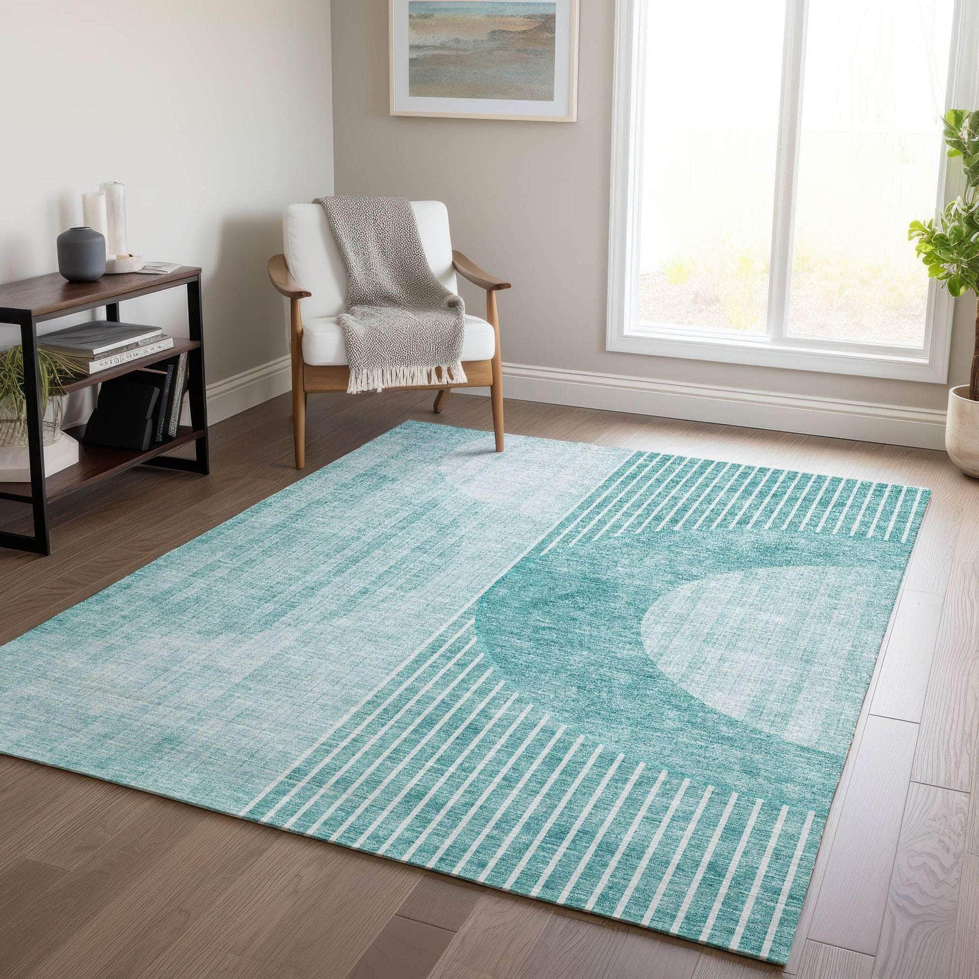 Machine Washable Teal Rug - Indoor / Outdoor - Kids / Pet Friendly Modern Print Rug