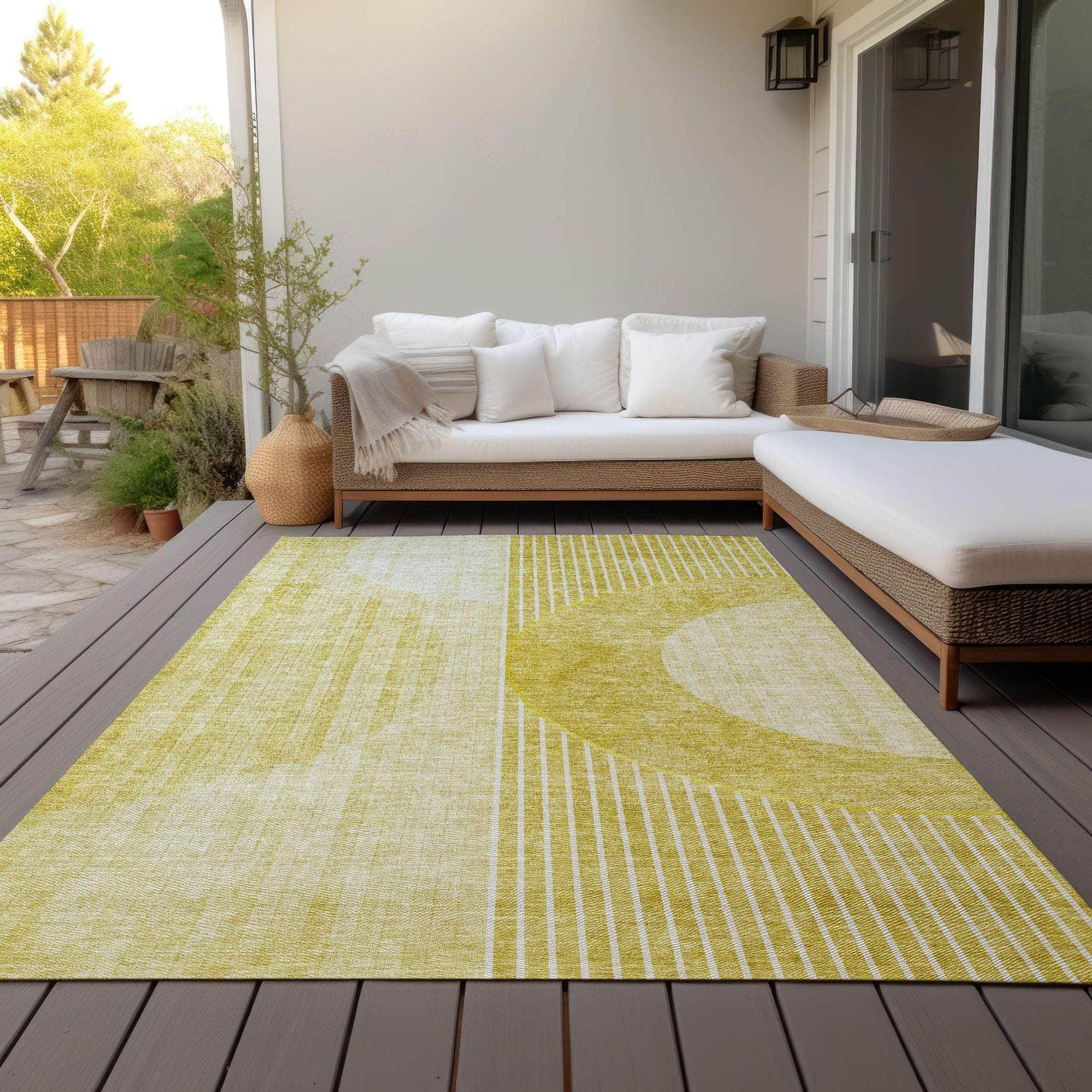 Machine Washable Wheat Gold Rug - Indoor / Outdoor - Kids / Pet Friendly Modern Print Rug