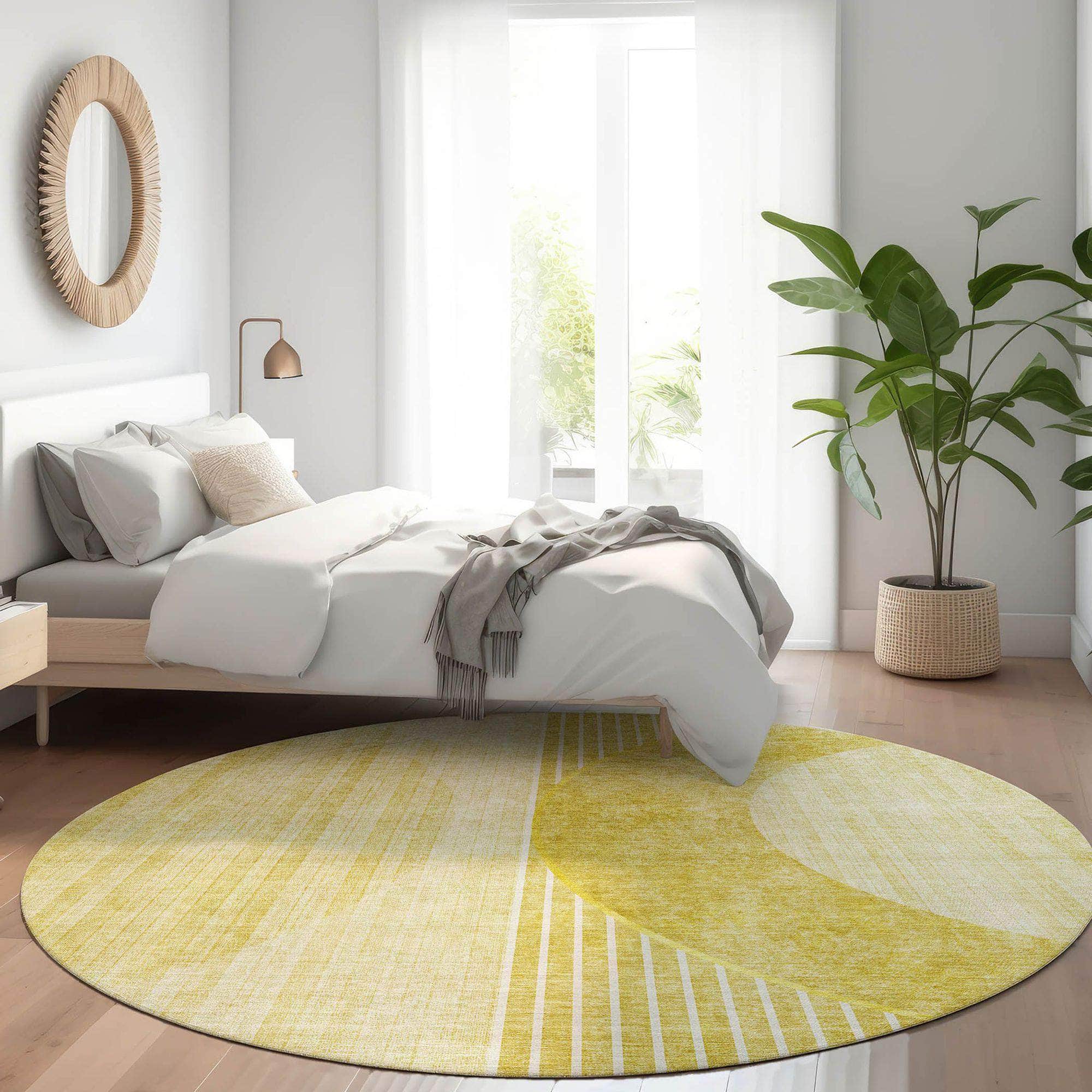 Machine Washable Wheat Gold Rug - Indoor / Outdoor - Kids / Pet Friendly Modern Print Rug