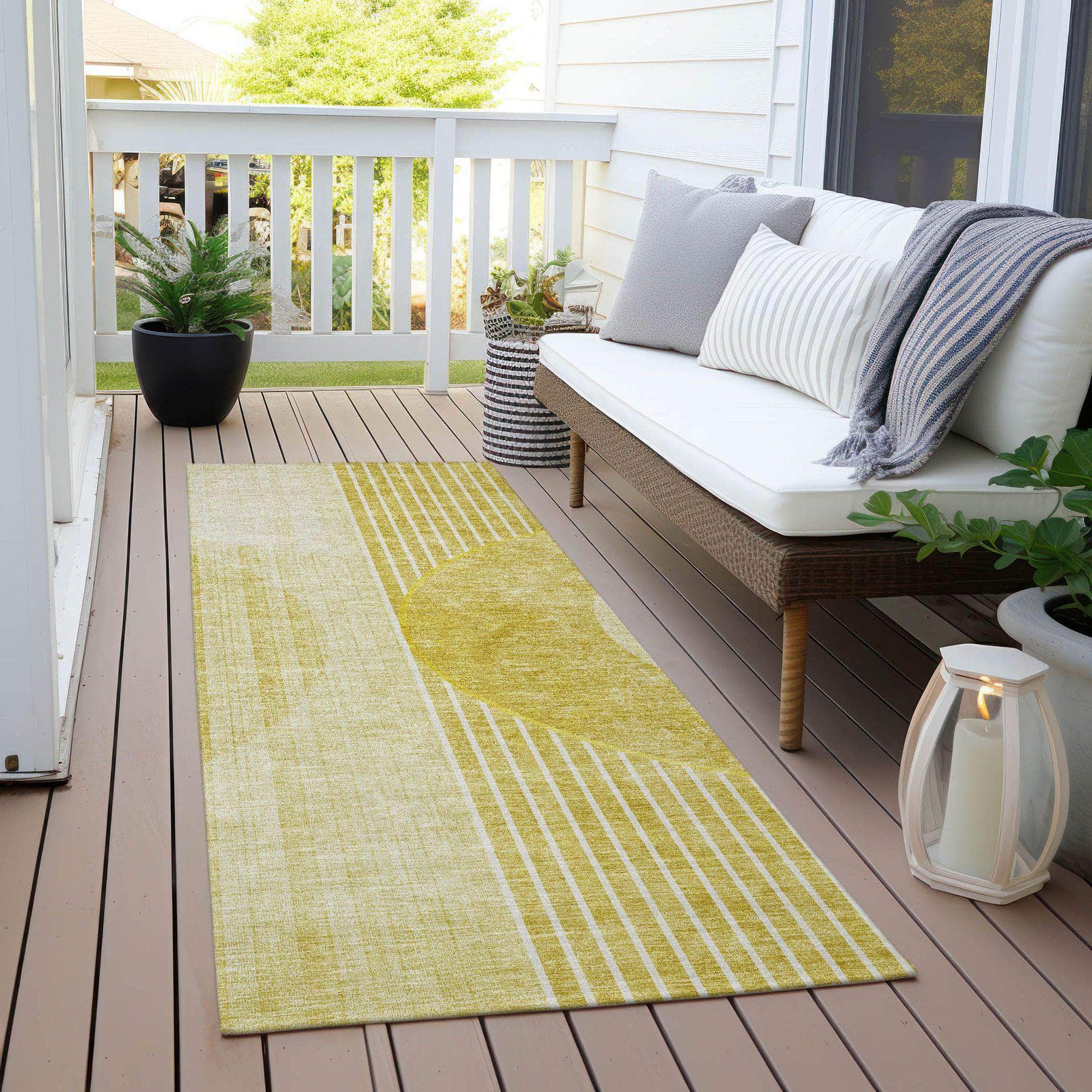 Machine Washable Wheat Gold Rug - Indoor / Outdoor - Kids / Pet Friendly Modern Print Rug