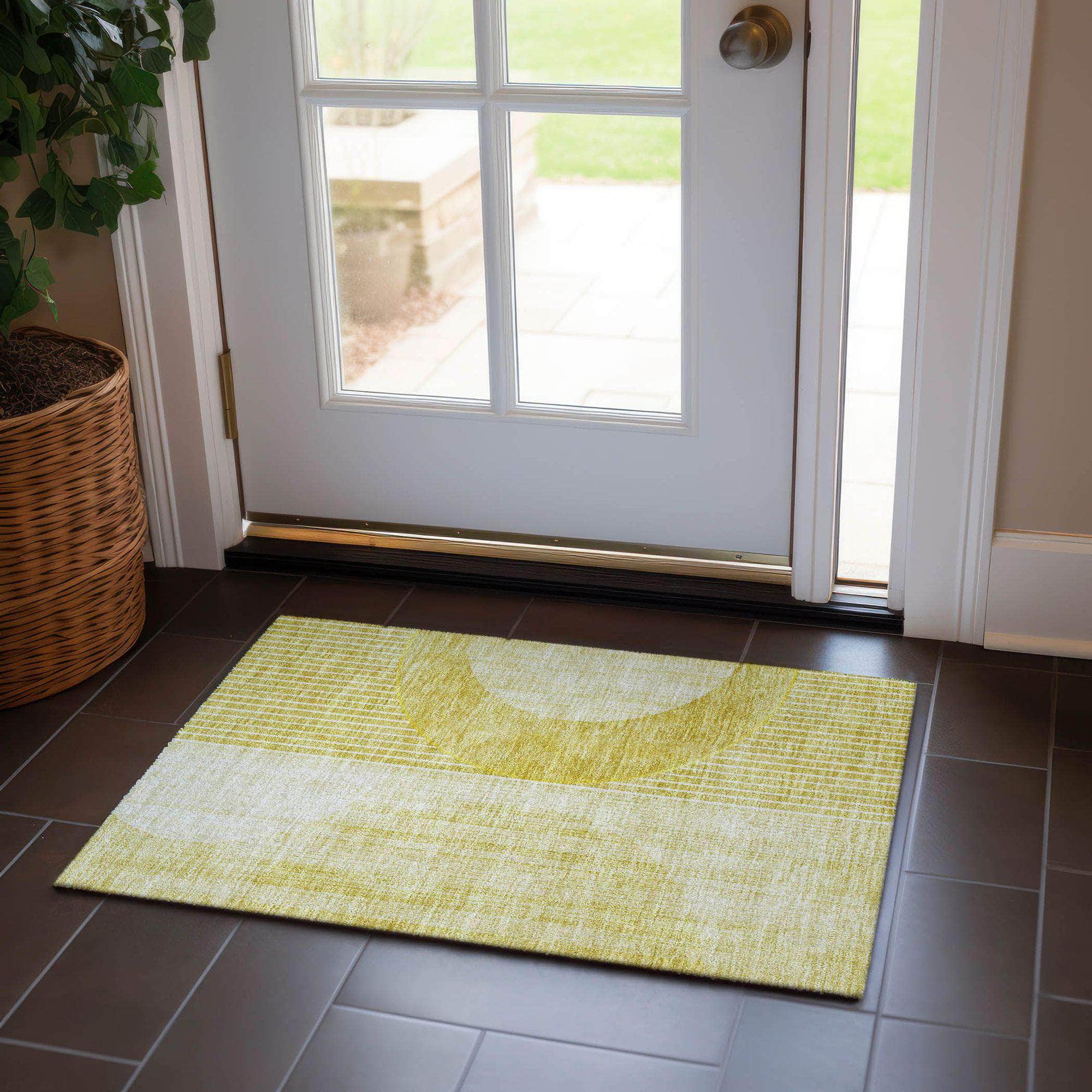 Machine Washable Wheat Gold Rug - Indoor / Outdoor - Kids / Pet Friendly Modern Print Rug