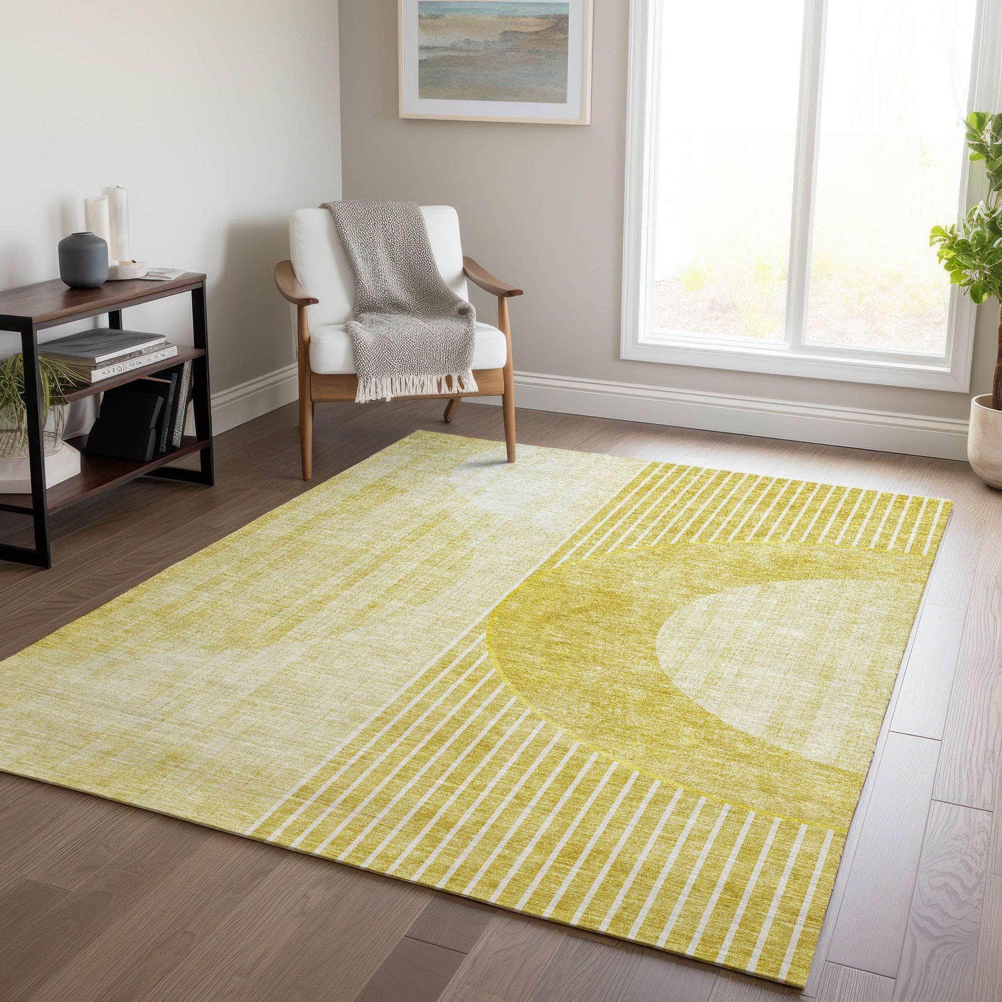 Machine Washable Wheat Gold Rug - Indoor / Outdoor - Kids / Pet Friendly Modern Print Rug