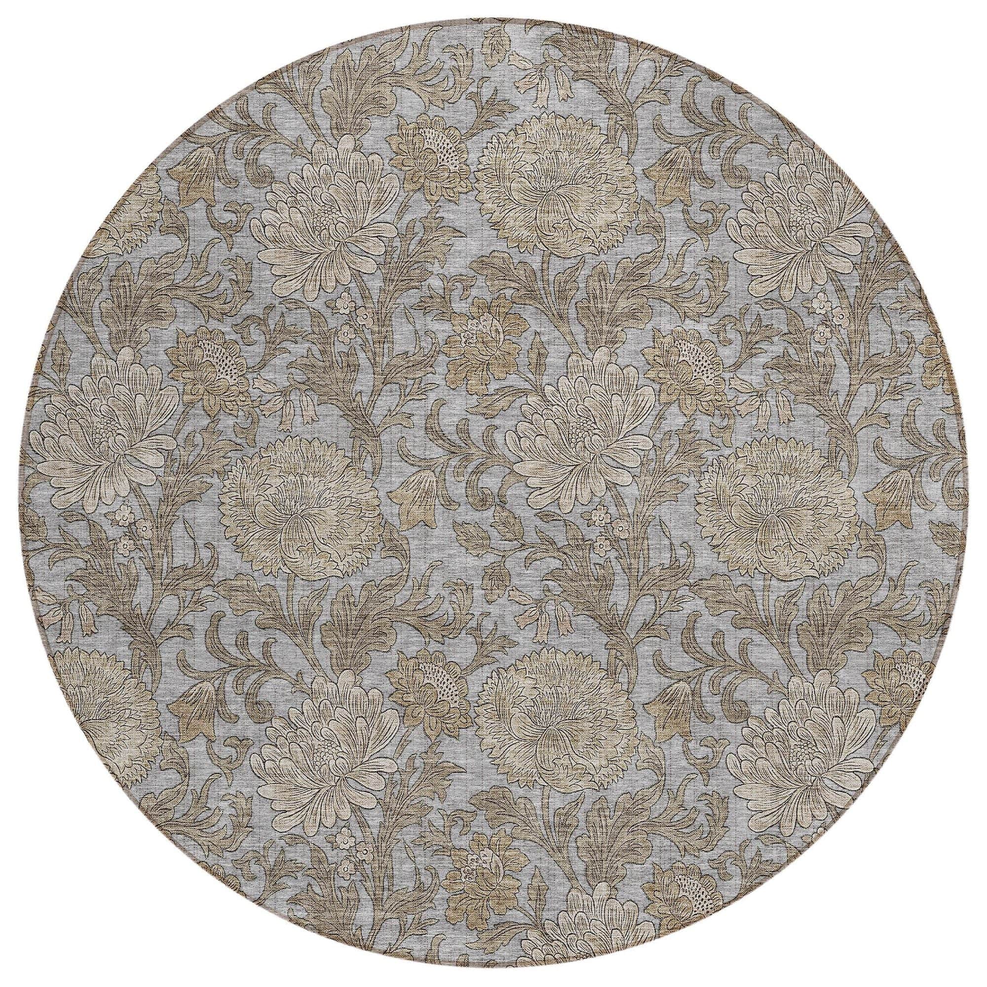 Machine Washable Gray Rug - Indoor / Outdoor - Kids / Pet Friendly Floral Print Rug