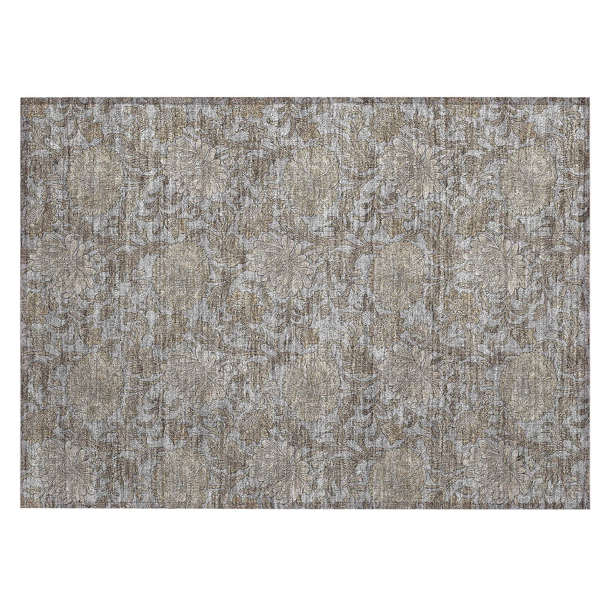 Machine Washable Gray Rug - Indoor / Outdoor - Kids / Pet Friendly Floral Print Rug
