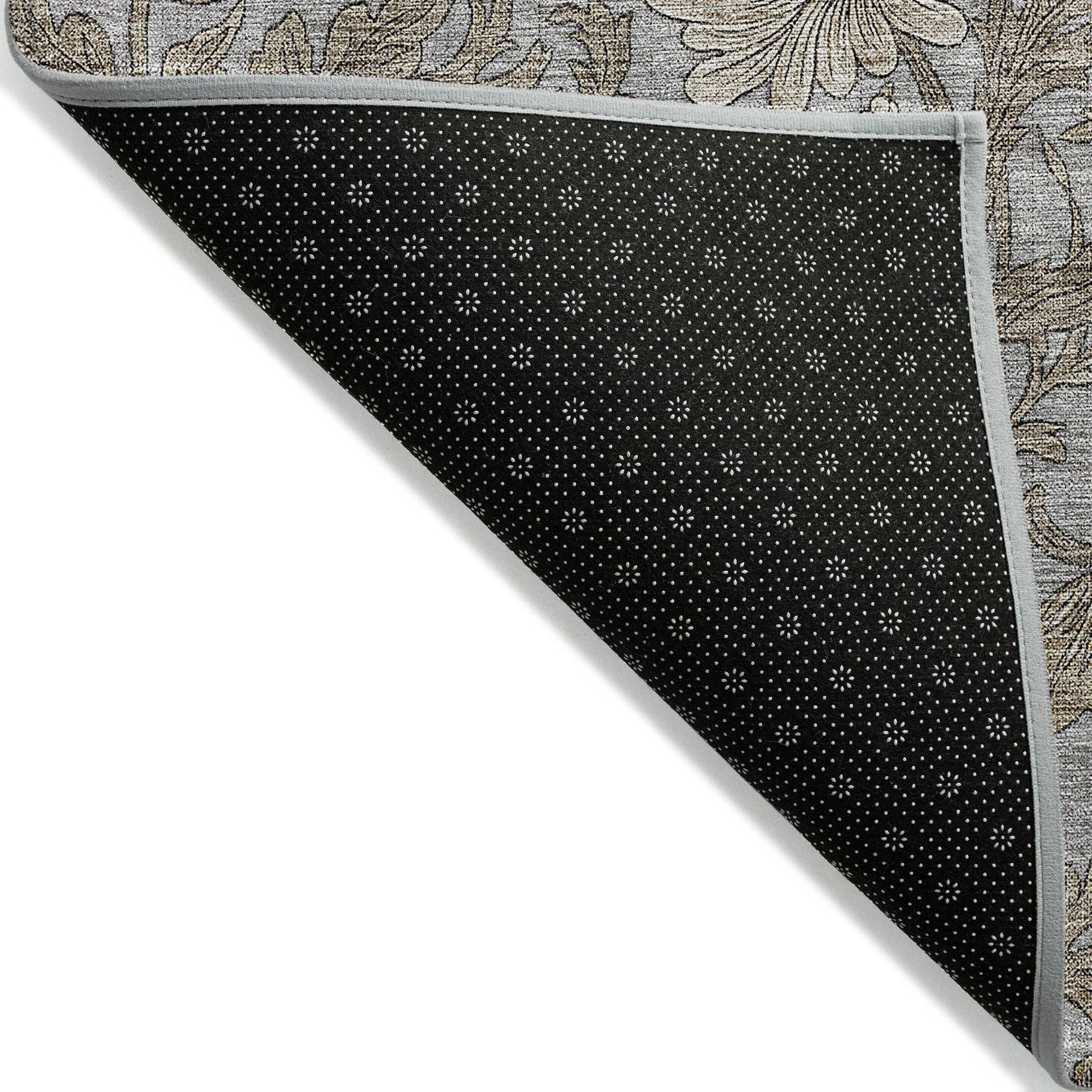 Machine Washable Gray Rug - Indoor / Outdoor - Kids / Pet Friendly Floral Print Rug