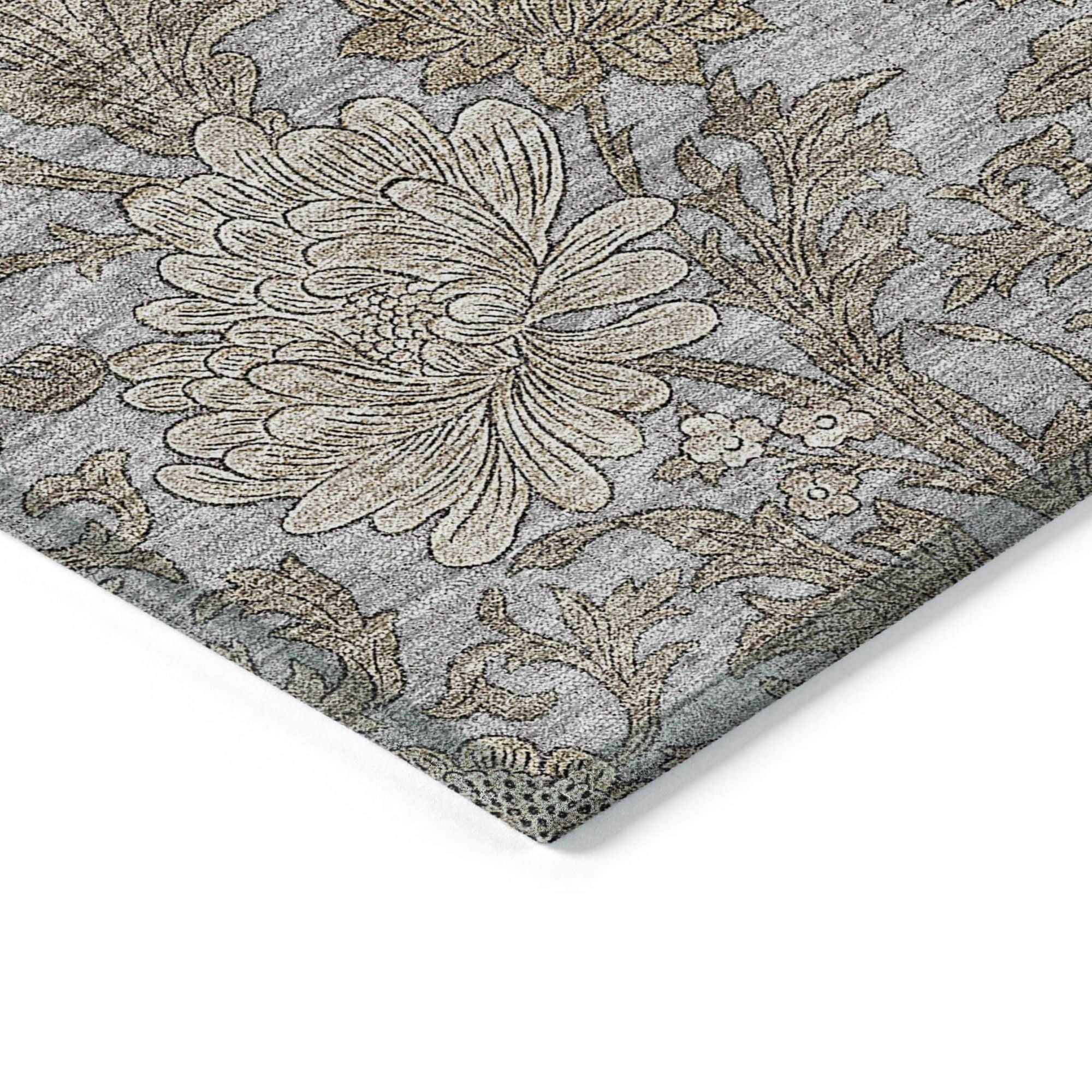 Machine Washable Gray Rug - Indoor / Outdoor - Kids / Pet Friendly Floral Print Rug