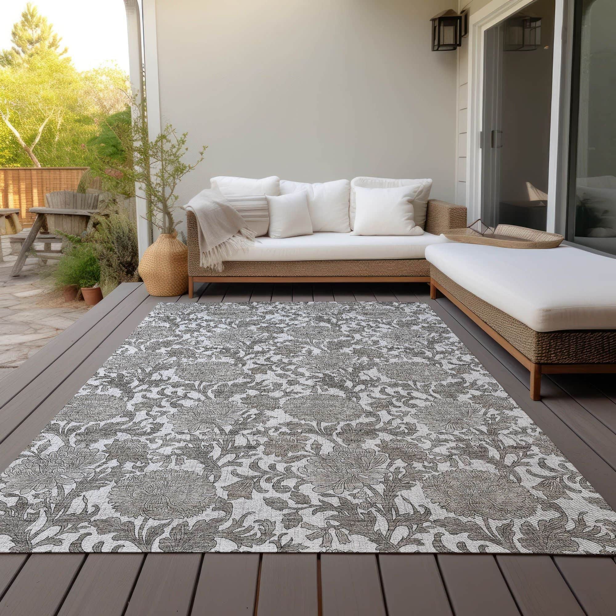 Machine Washable Ivory Rug - Indoor / Outdoor - Kids / Pet Friendly Floral Print Rug