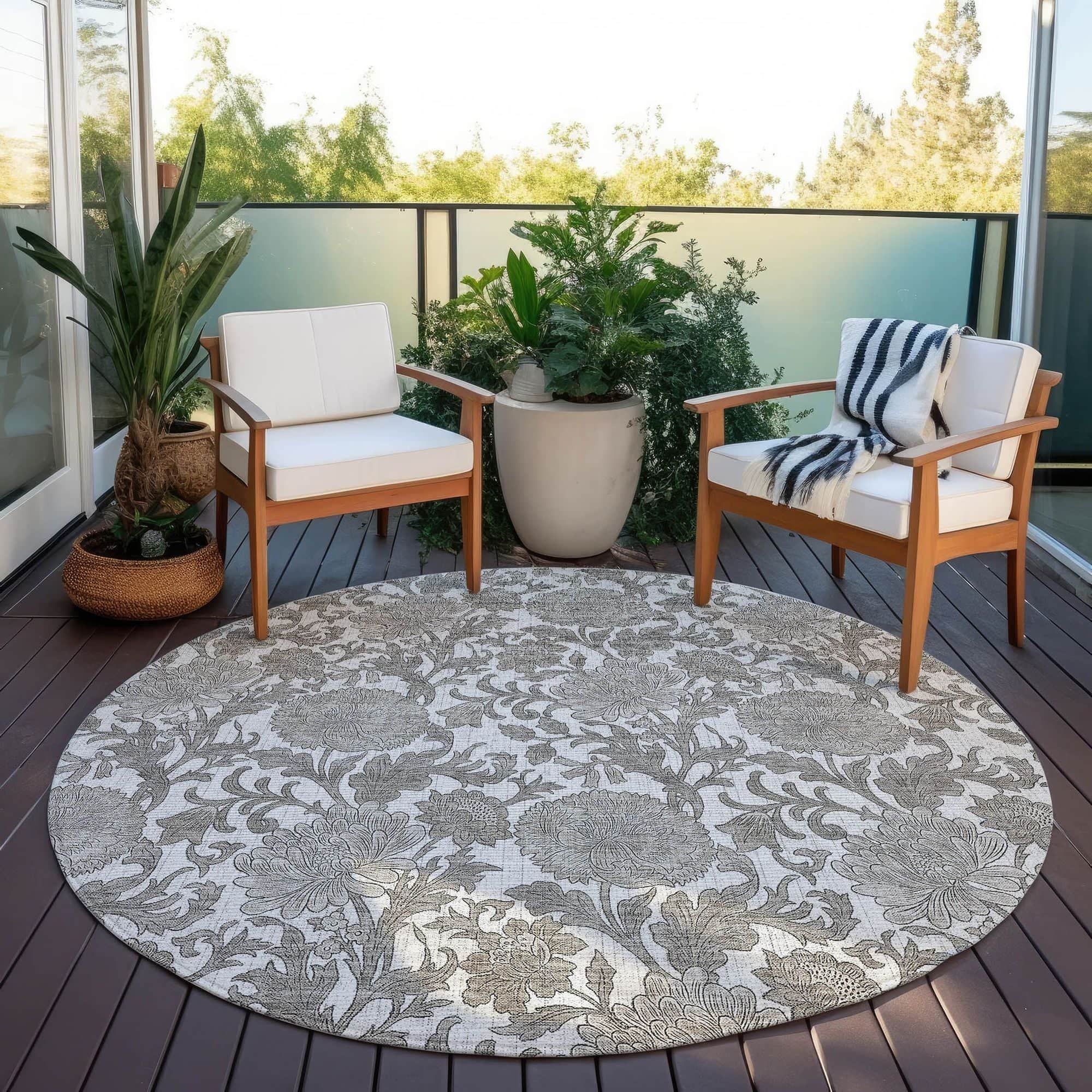 Machine Washable Ivory Rug - Indoor / Outdoor - Kids / Pet Friendly Floral Print Rug