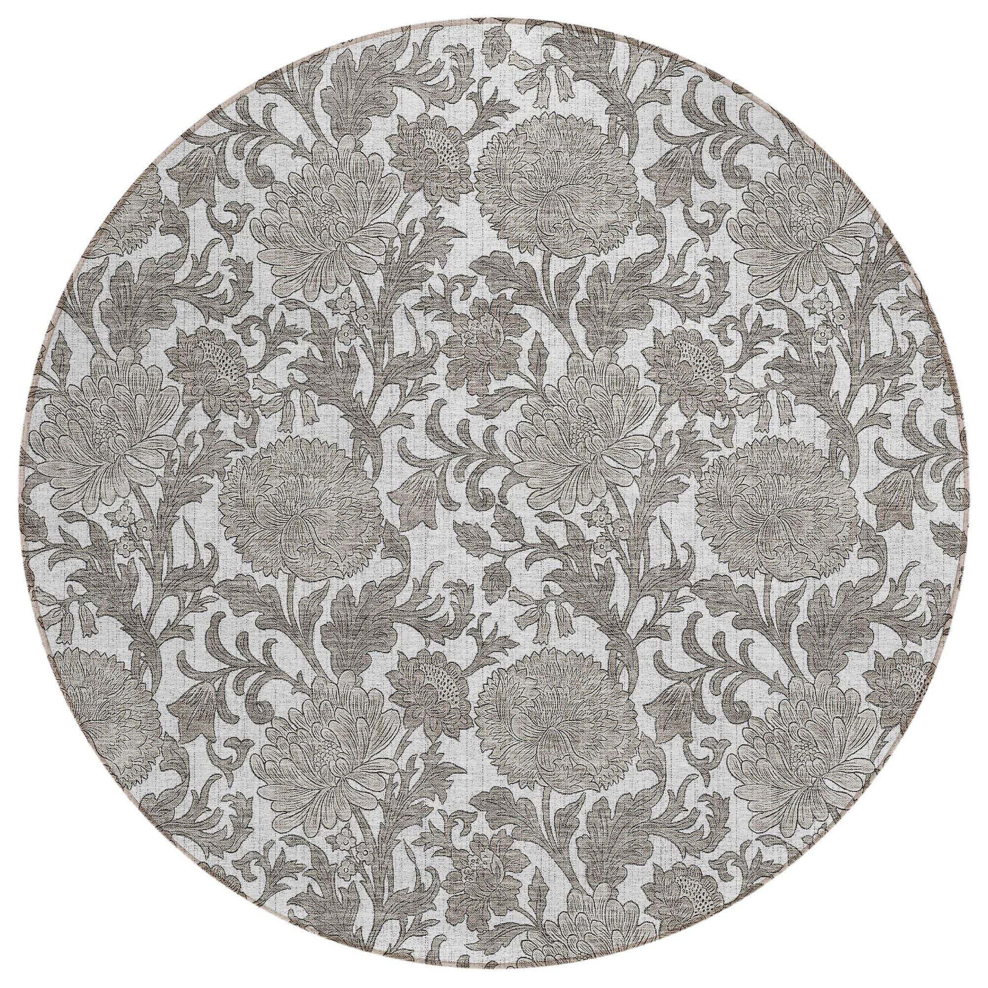 Machine Washable Ivory Rug - Indoor / Outdoor - Kids / Pet Friendly Floral Print Rug