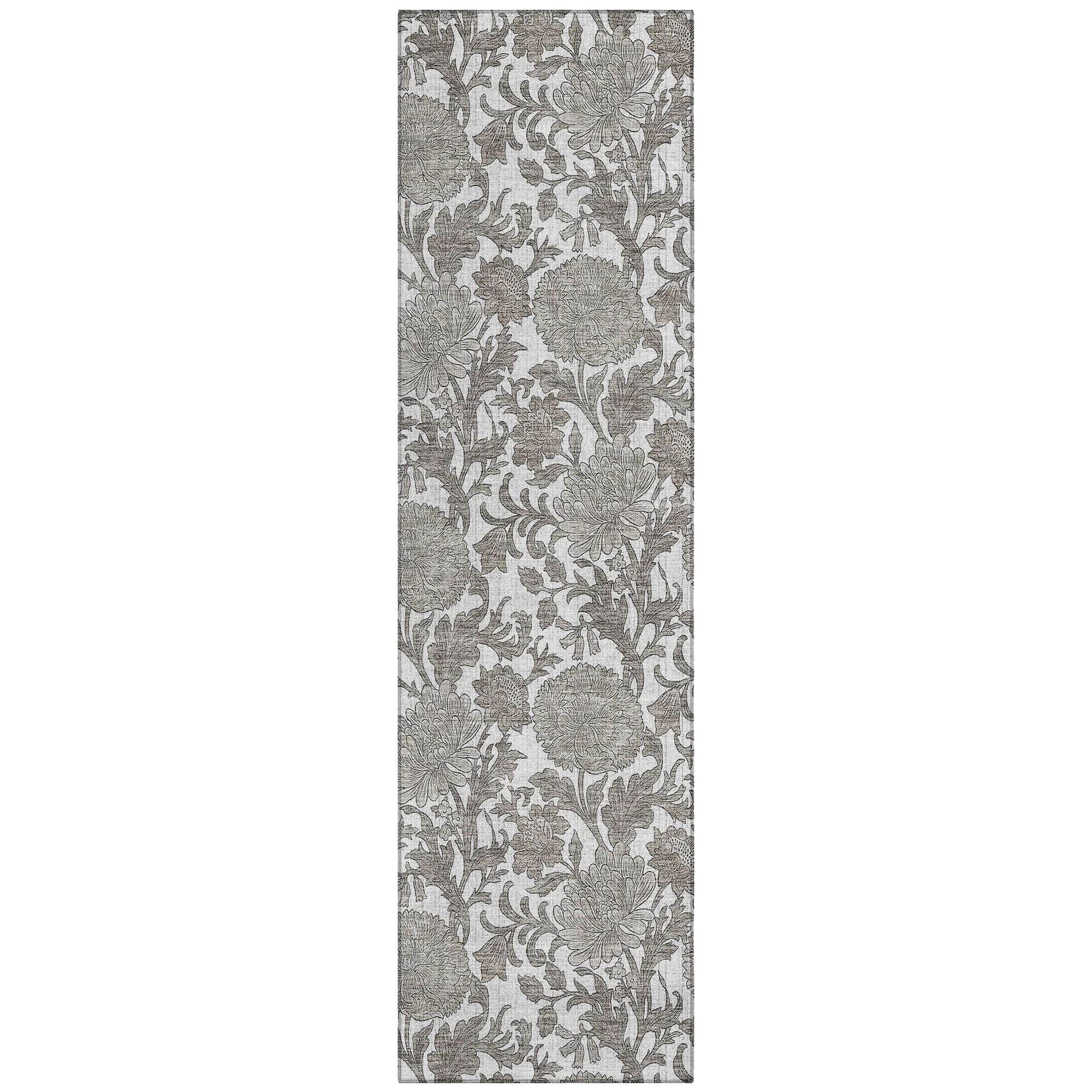 Machine Washable Ivory Rug - Indoor / Outdoor - Kids / Pet Friendly Floral Print Rug