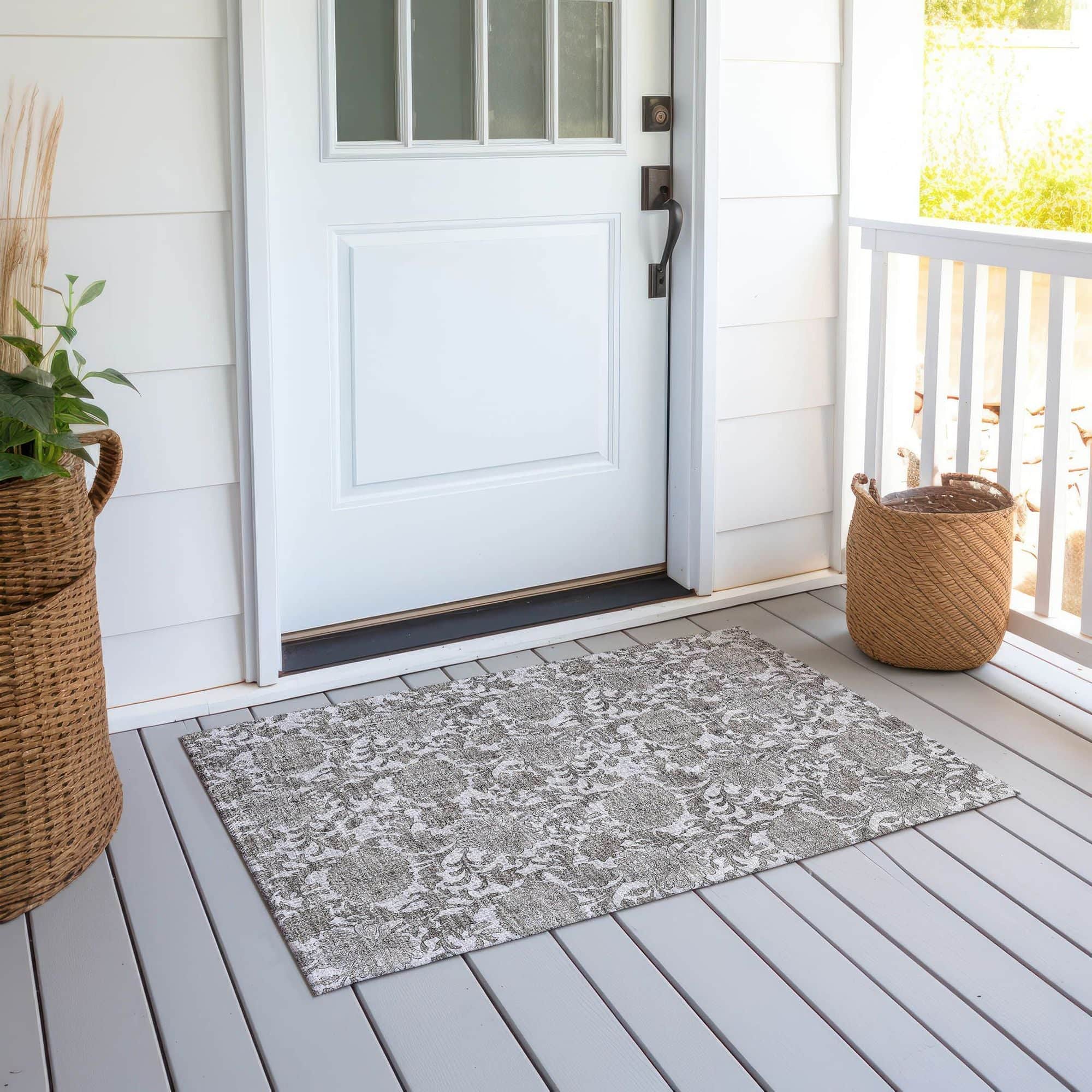 Machine Washable Ivory Rug - Indoor / Outdoor - Kids / Pet Friendly Floral Print Rug
