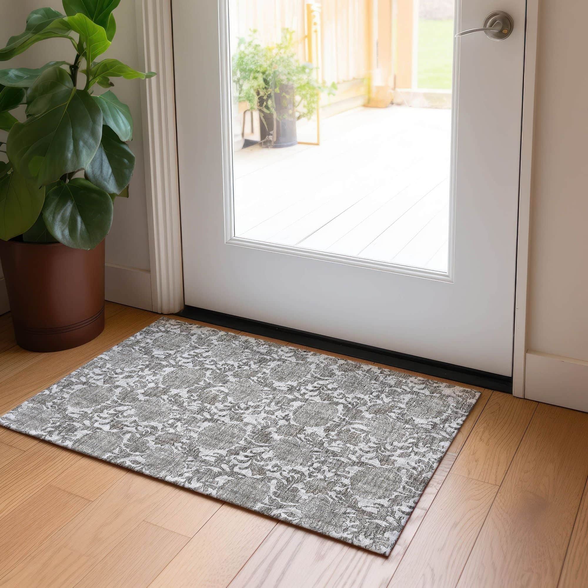 Machine Washable Ivory Rug - Indoor / Outdoor - Kids / Pet Friendly Floral Print Rug