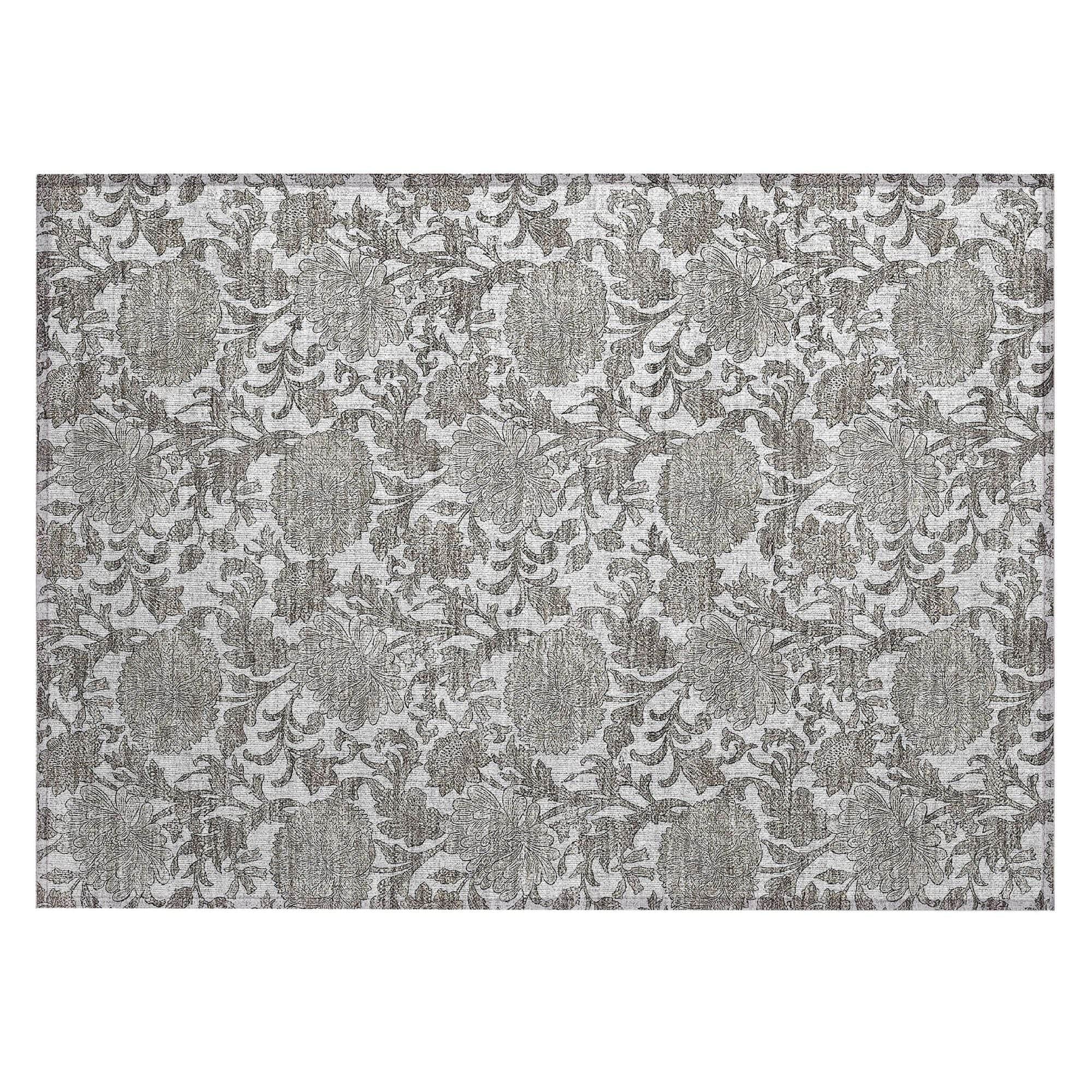 Machine Washable Ivory Rug - Indoor / Outdoor - Kids / Pet Friendly Floral Print Rug