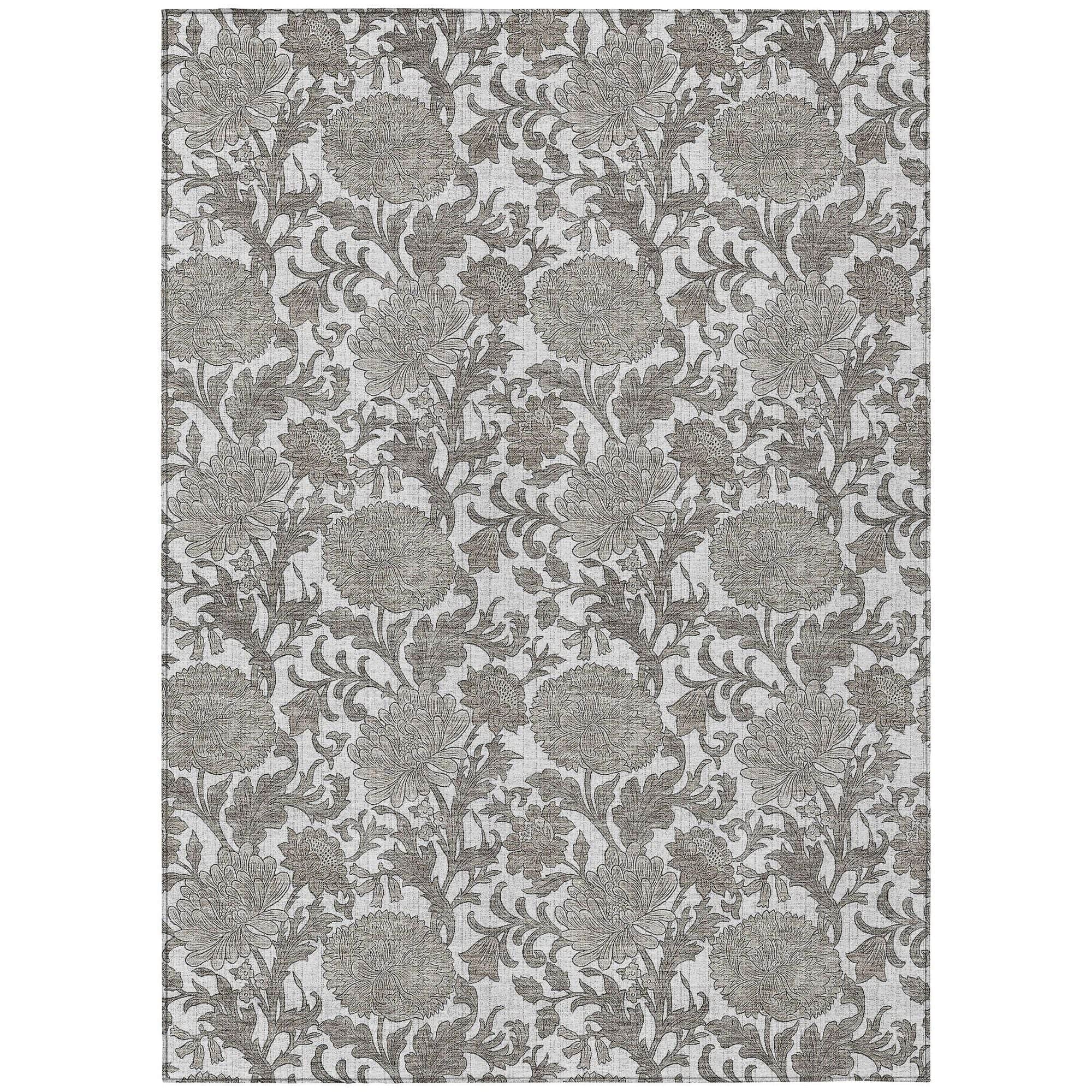 Machine Washable Ivory Rug - Indoor / Outdoor - Kids / Pet Friendly Floral Print Rug