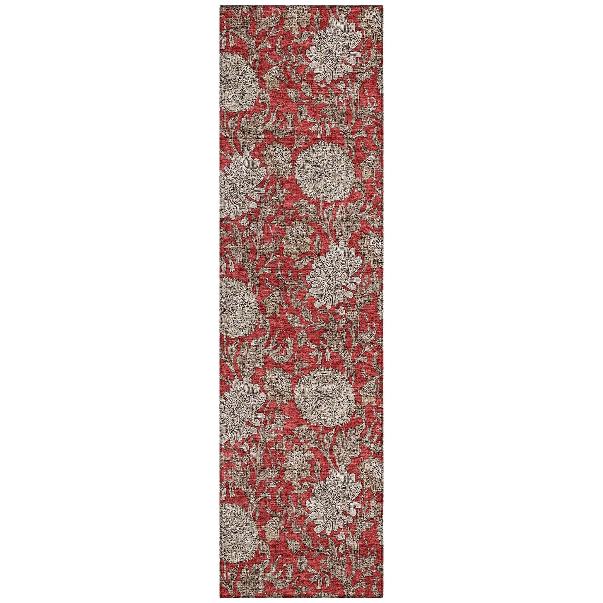 Machine Washable Red Rug - Indoor / Outdoor - Kids / Pet Friendly Floral Print Rug