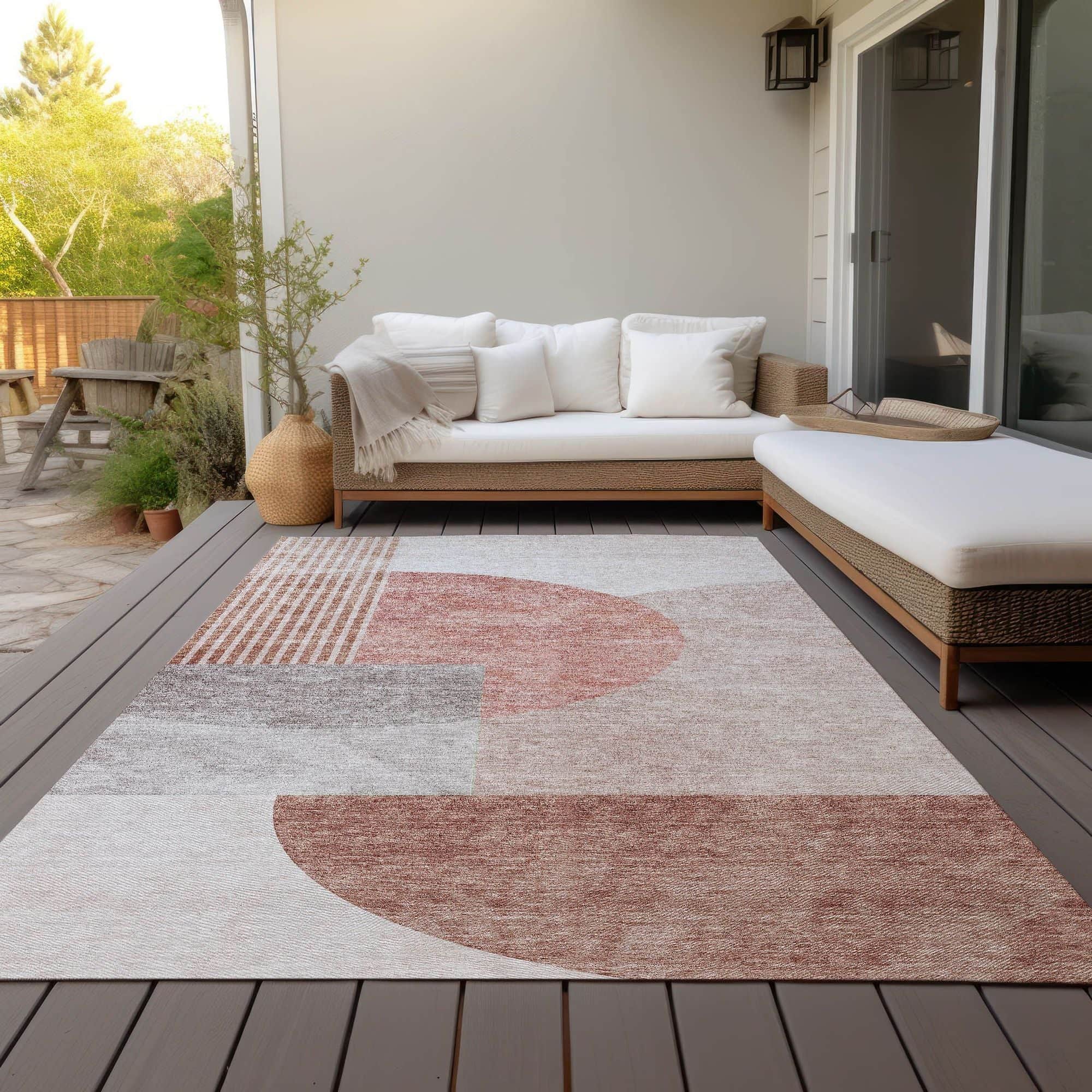 Machine Washable Copper Orange Rug - Indoor / Outdoor - Kids / Pet Friendly Modern Print Rug