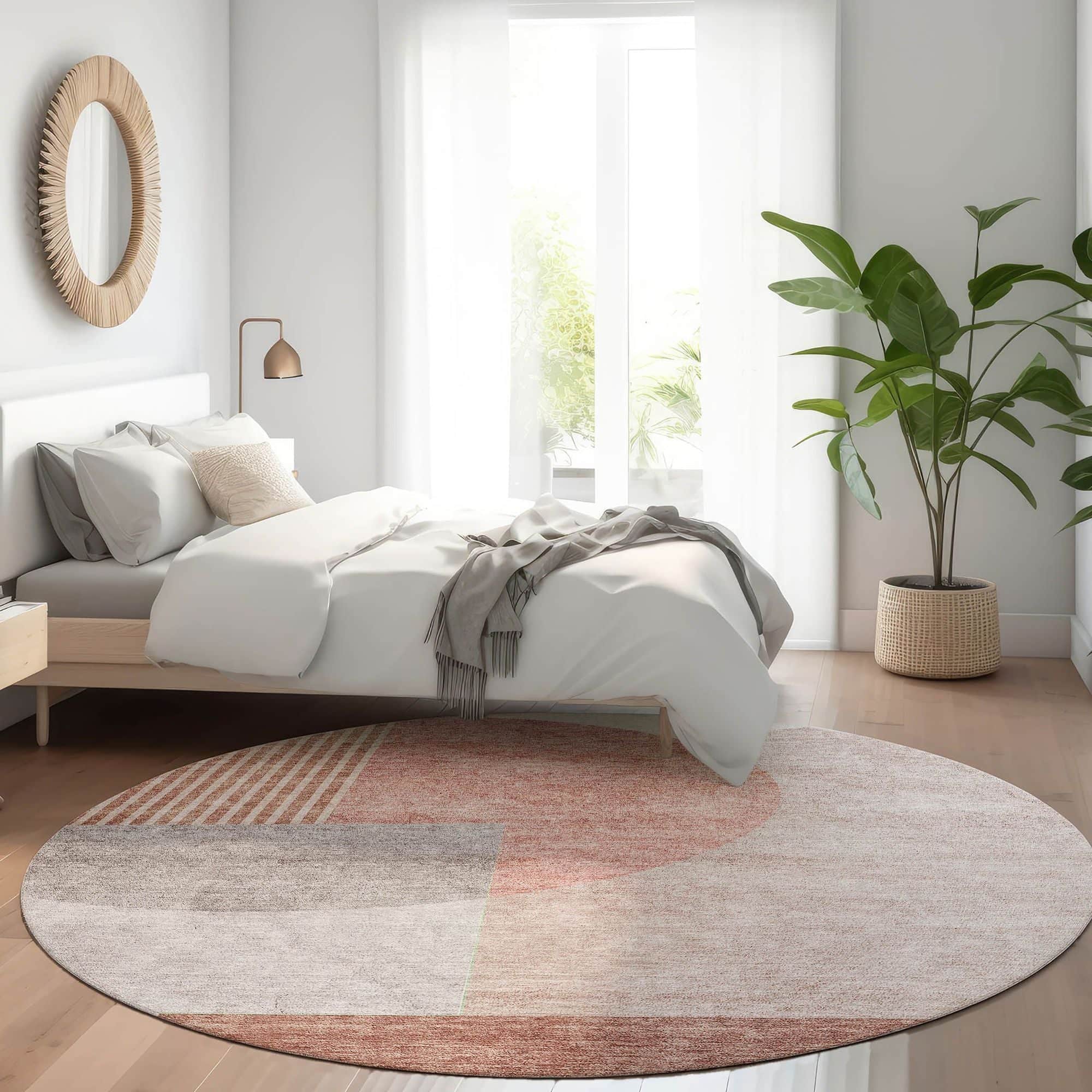 Machine Washable Copper Orange Rug - Indoor / Outdoor - Kids / Pet Friendly Modern Print Rug