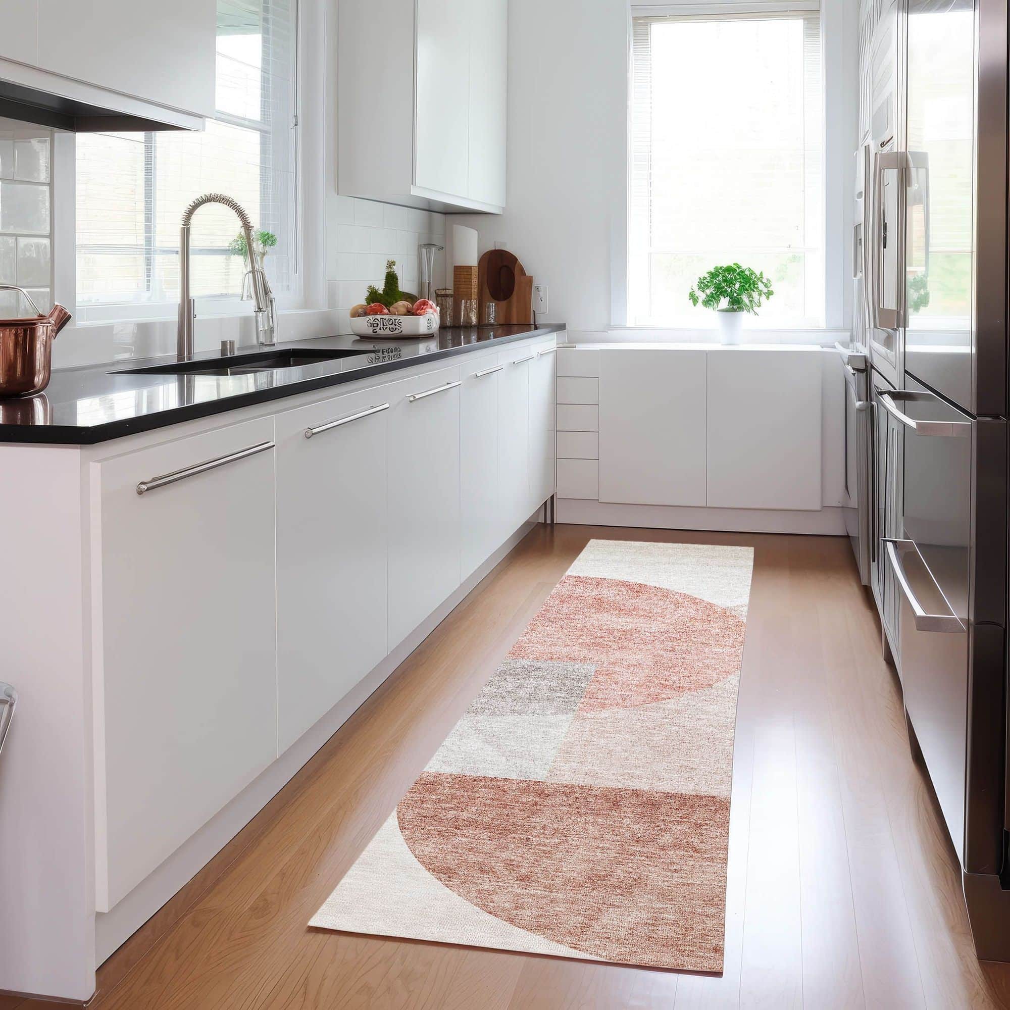 Machine Washable Copper Orange Rug - Indoor / Outdoor - Kids / Pet Friendly Modern Print Rug