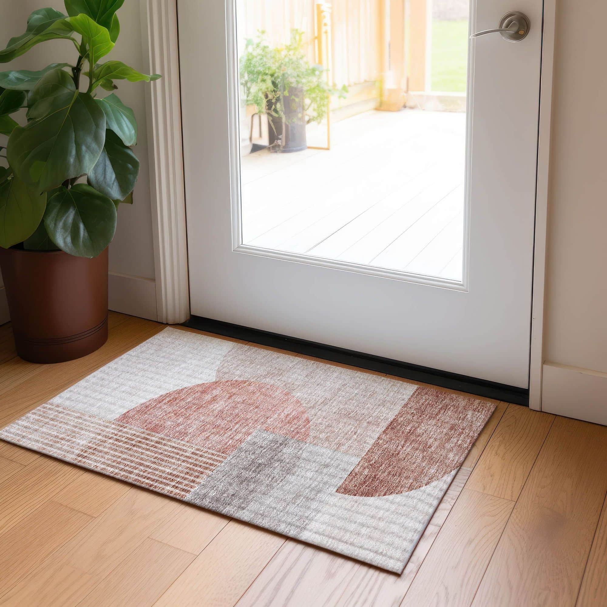 Machine Washable Copper Orange Rug - Indoor / Outdoor - Kids / Pet Friendly Modern Print Rug