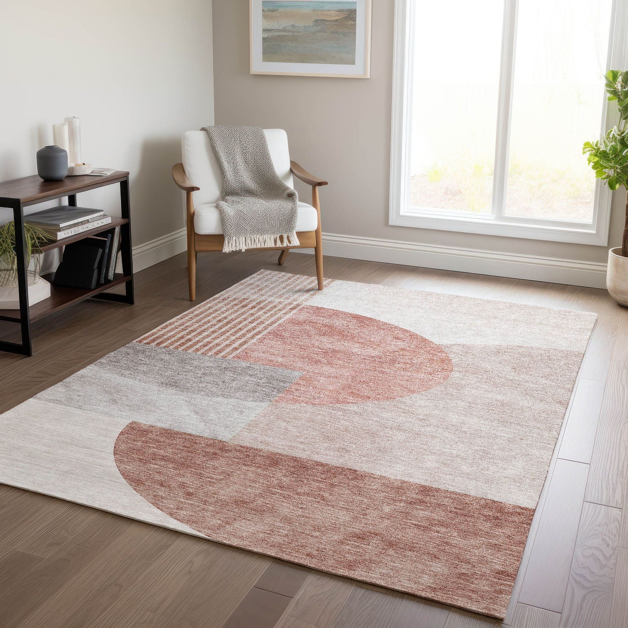 Machine Washable Copper Orange Rug - Indoor / Outdoor - Kids / Pet Friendly Modern Print Rug