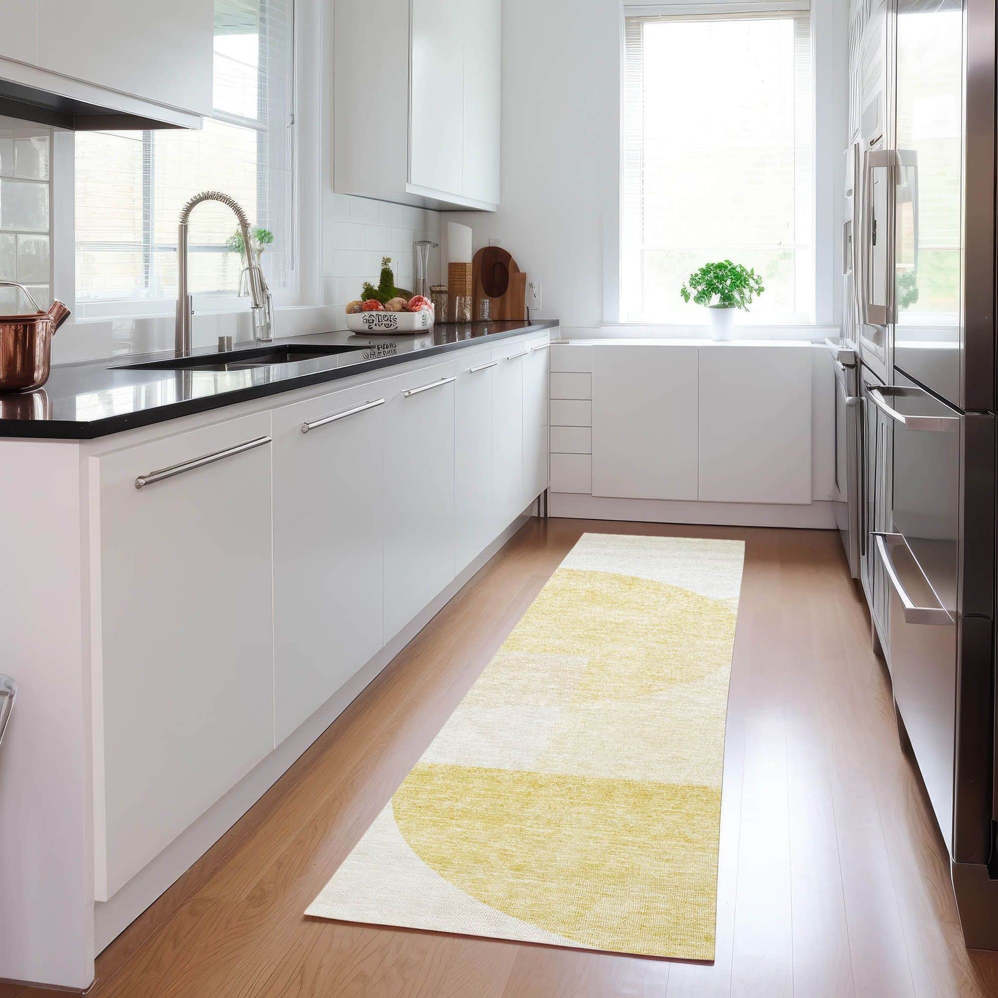 Machine Washable Gold Rug - Indoor / Outdoor - Kids / Pet Friendly Modern Print Rug