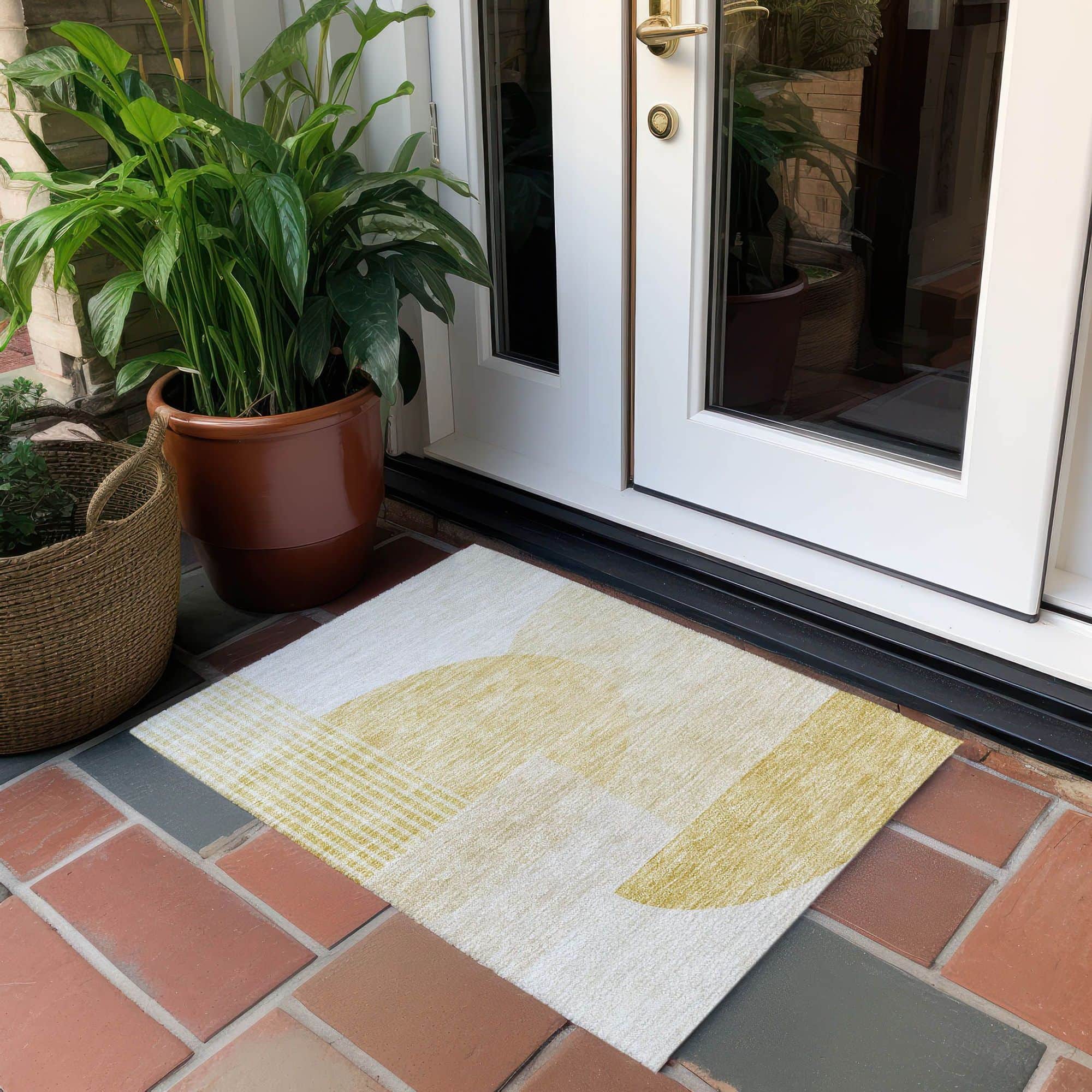 Machine Washable Gold Rug - Indoor / Outdoor - Kids / Pet Friendly Modern Print Rug